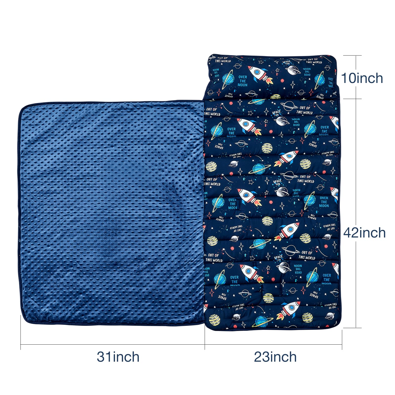 Toddler Nap Mat with Removable Pillow and Minky Blanket