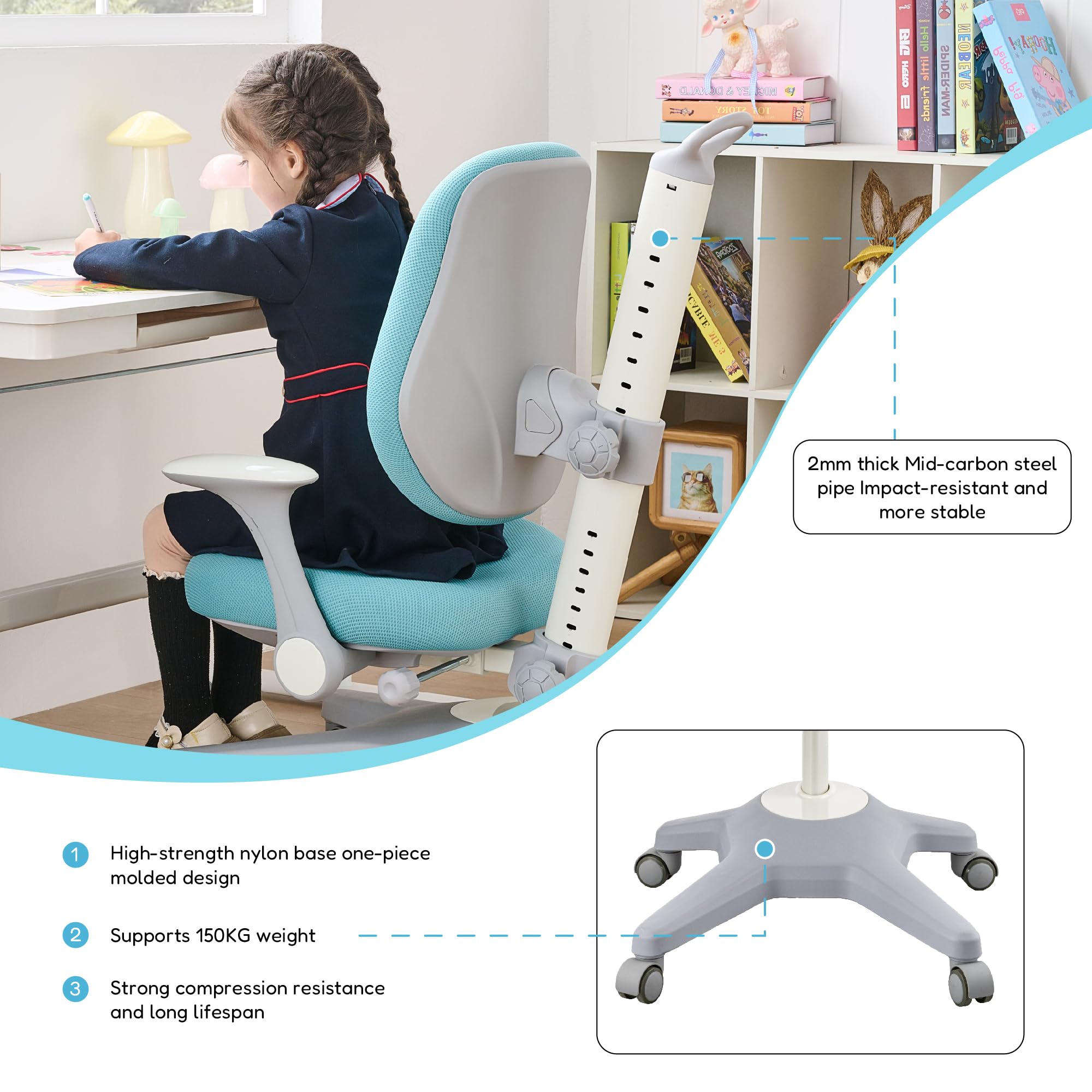 Ergonomic Kids Study Chair with Adjustable Height and Lumbar Support