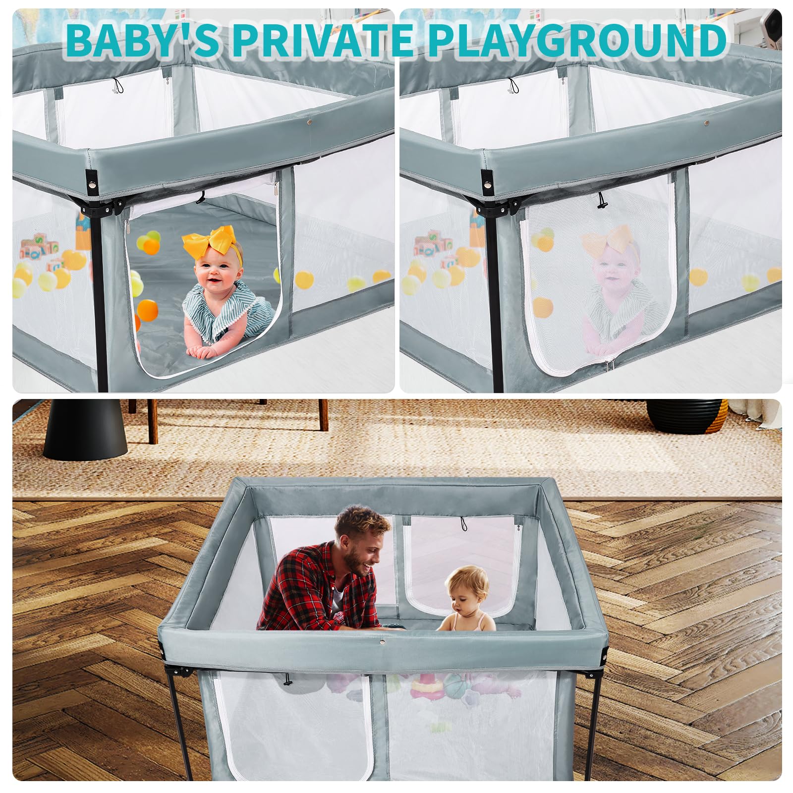 Portable Baby Playpen with Padded Floor