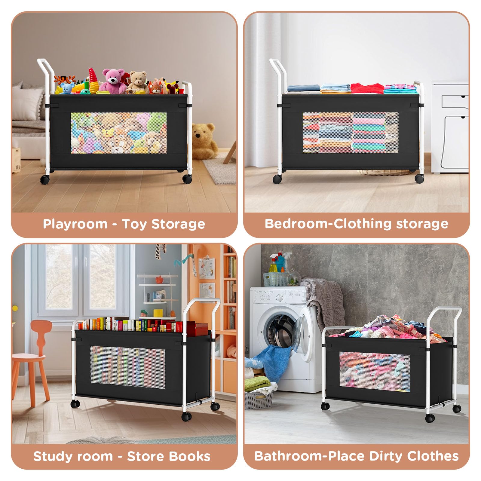 Extra Large Toy Box with 360° Rotating Wheels
