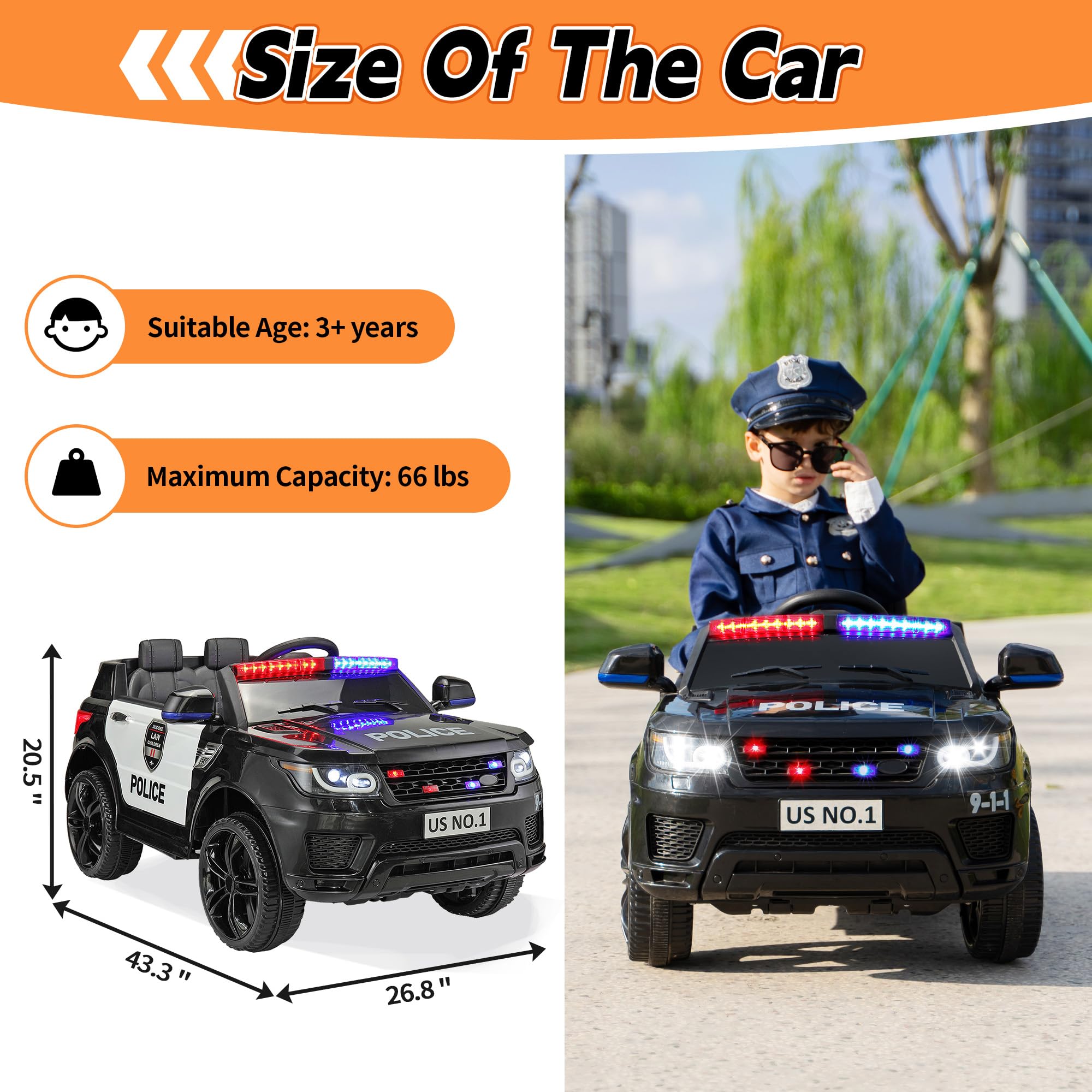 Kids Electric Police Car Ride-On with Remote Control