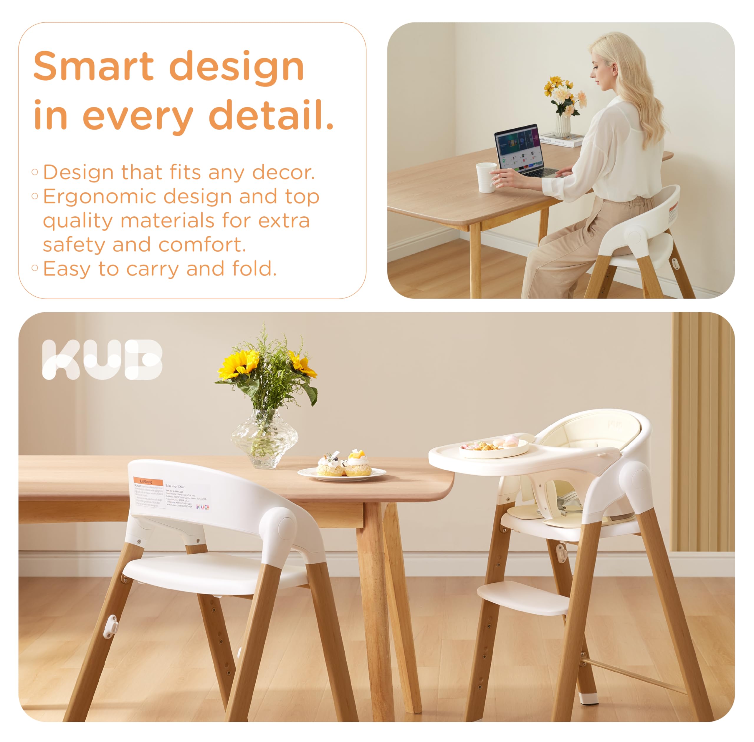 High Chair for Babies and Toddlers Adjustable Foldable Convertible 5 Point Harness