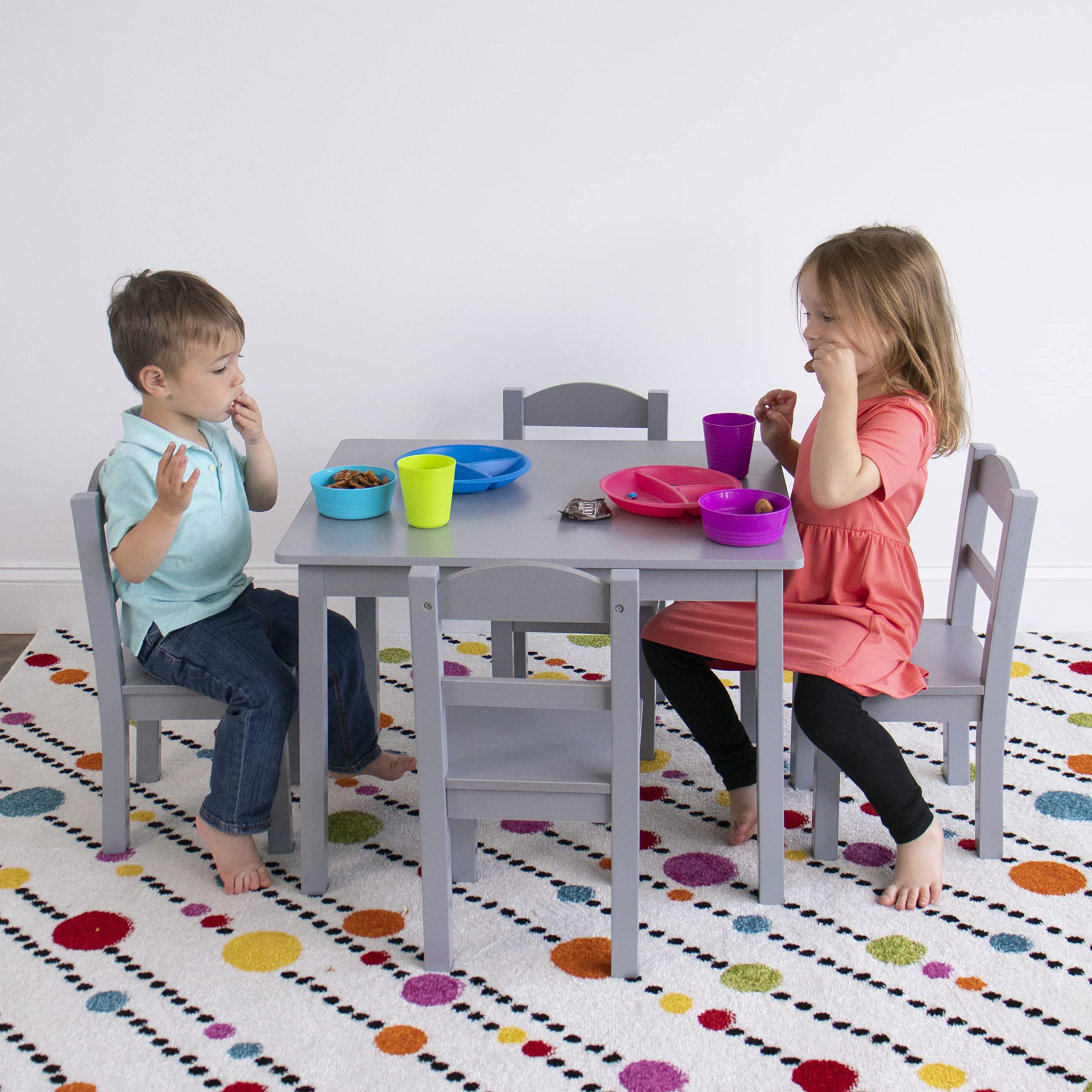 Kids Wooden Table and 4 Chairs Set, Grey - Kids Table and Chair Set