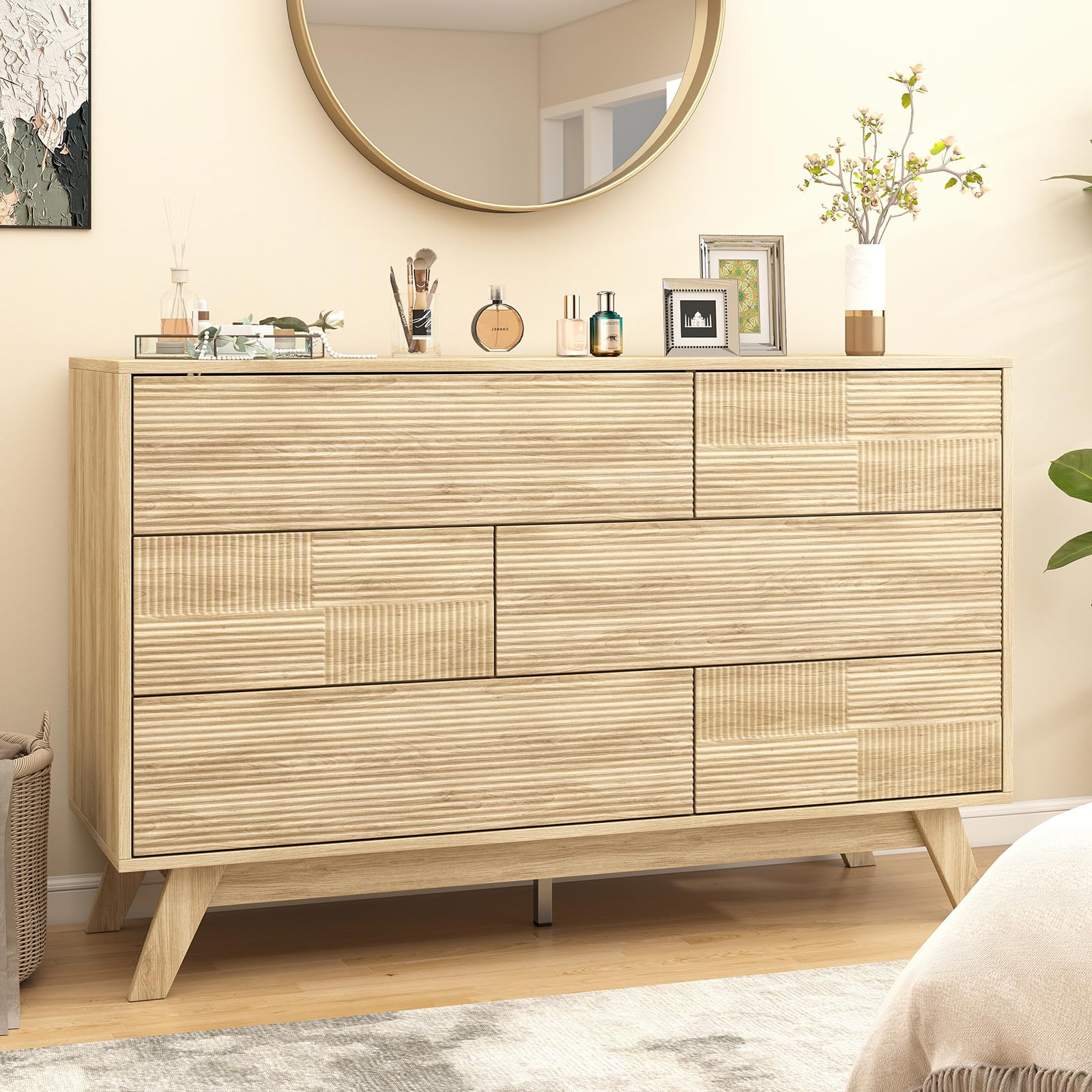Fluted 6 Drawers Dresser for Bedroom, Modern Minimalist Style