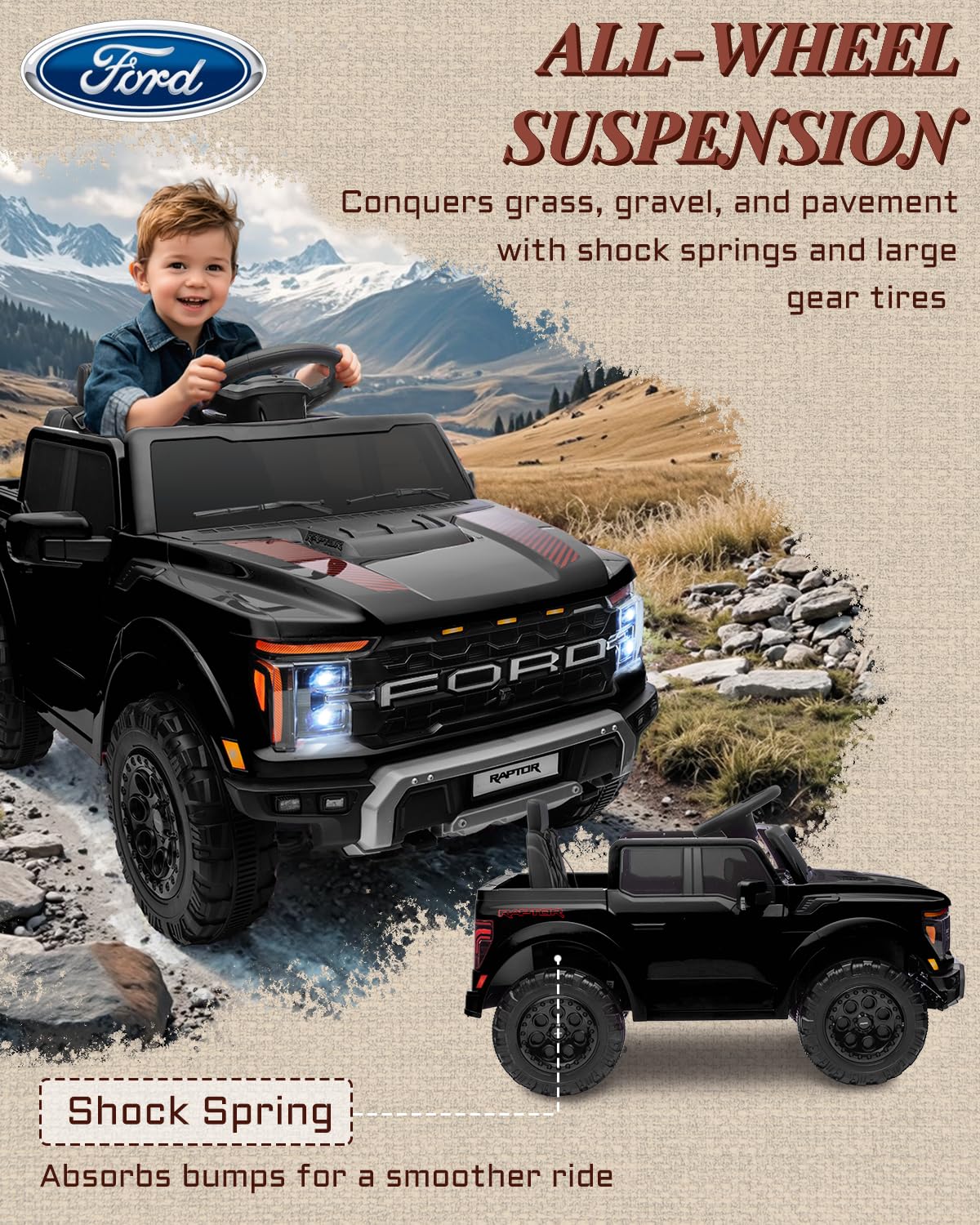 12V Licensed Ford F-150 Raptor Kids Ride-On Truck