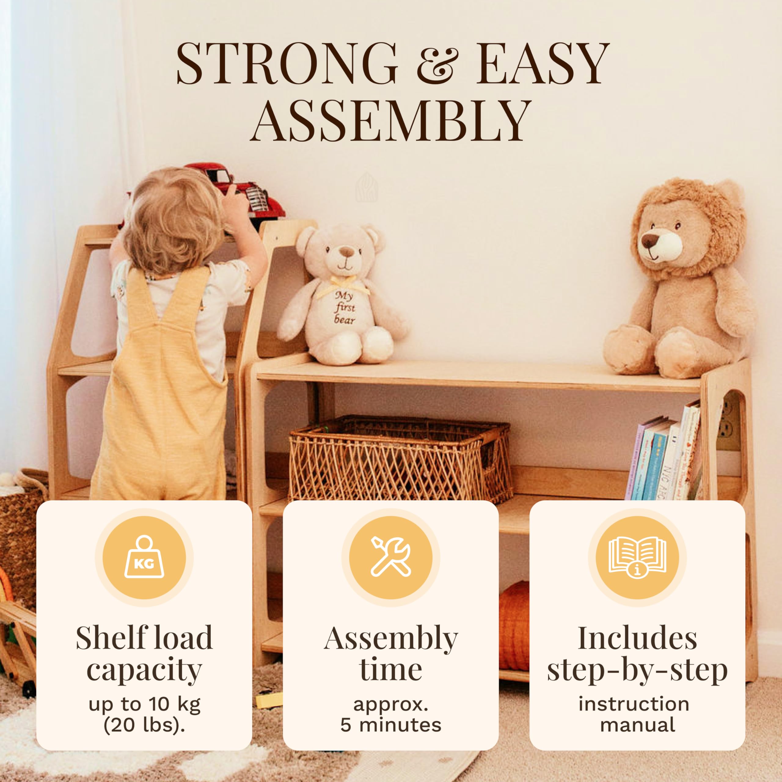 Montessori Bookshelf for Toddlers - Wooden Toy Storage Organizer