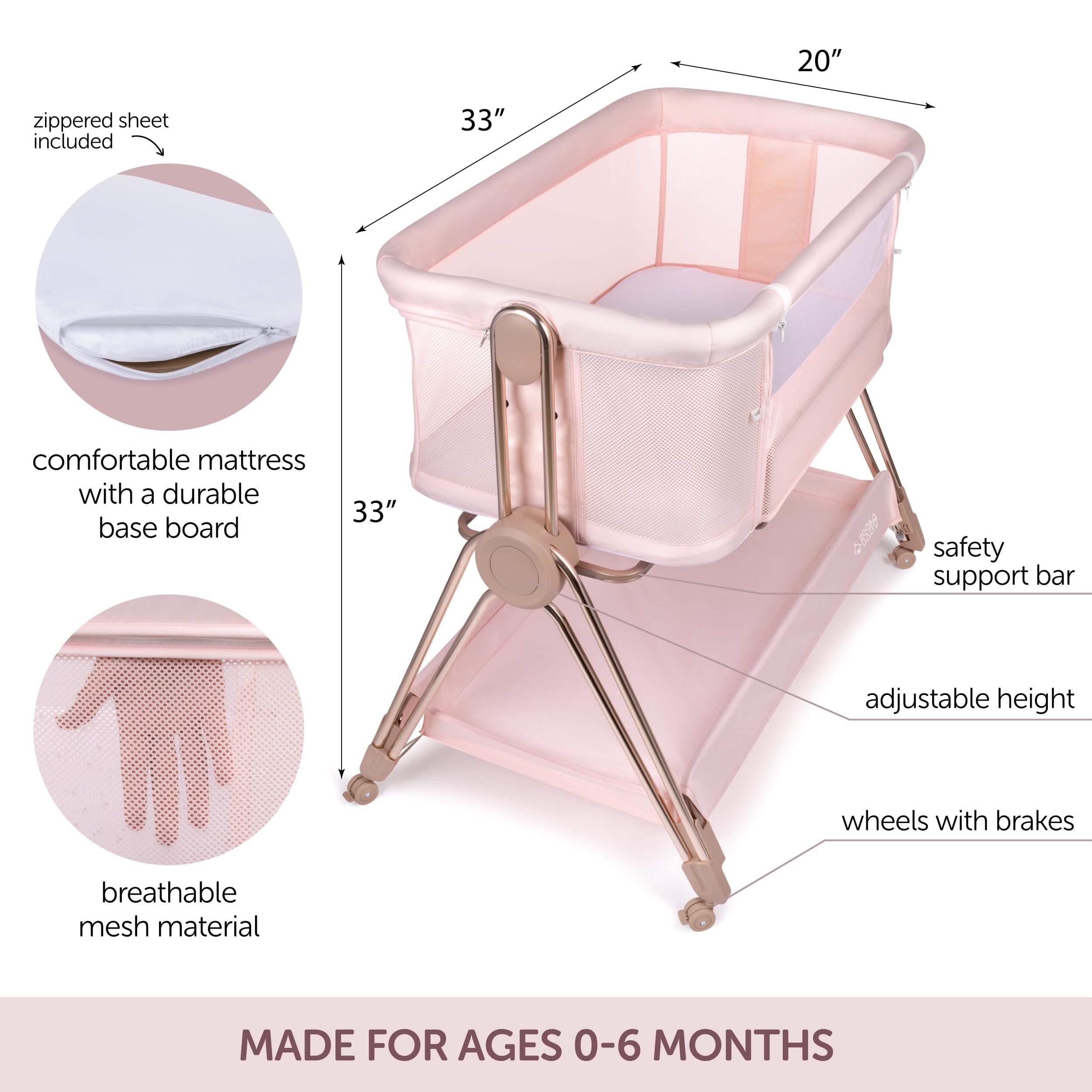 Baby Bedside Sleeper Bassinet with Height Adjustment