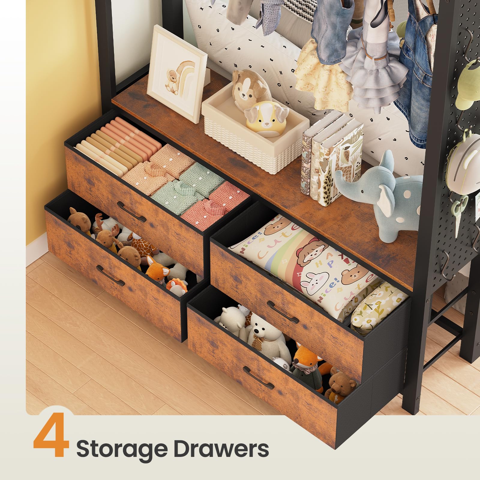 Metal Bunk Bed Twin Over Twin with Storage Drawers and LED Lights