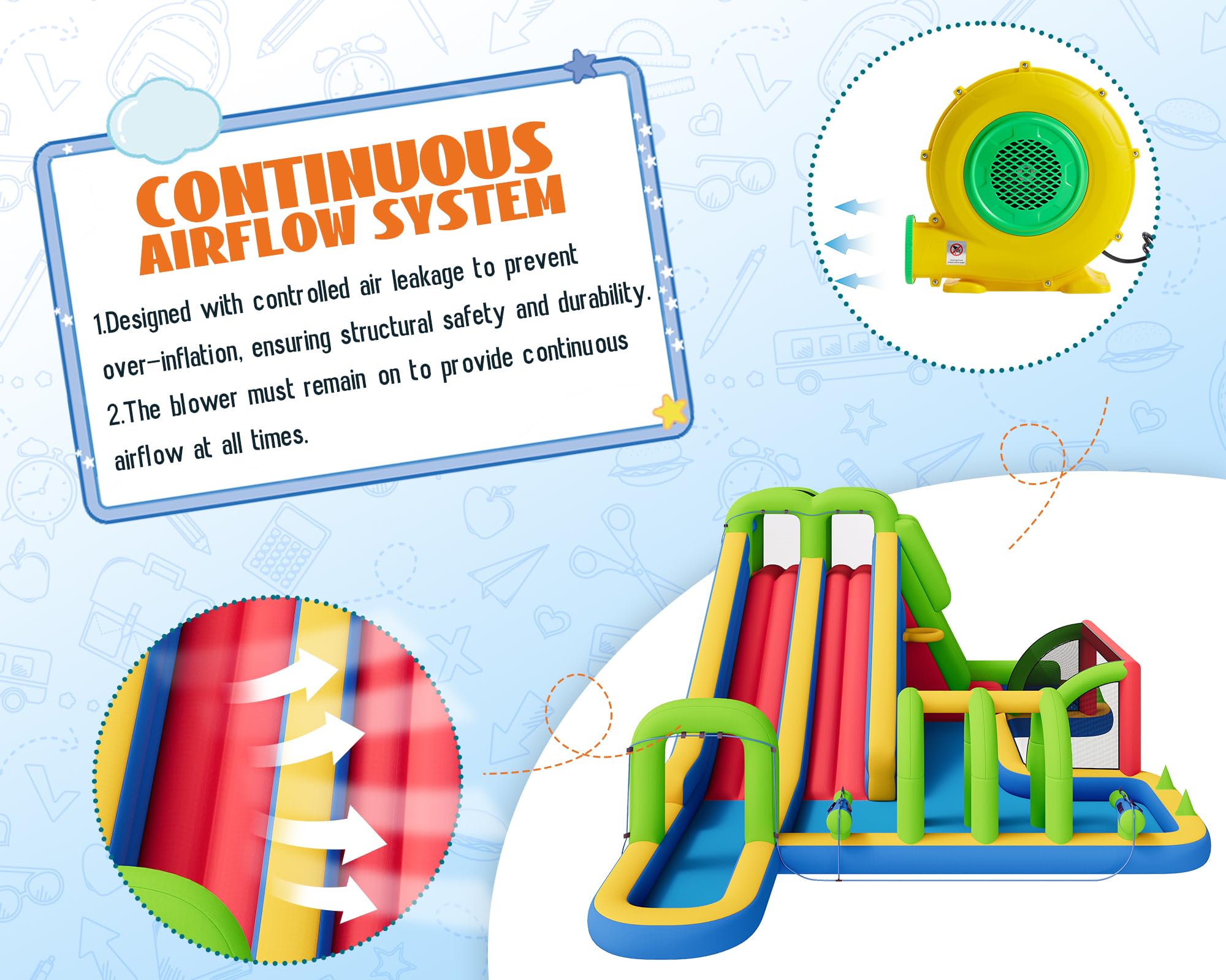 Inflatable Bounce House with Slide and Pool for Kids