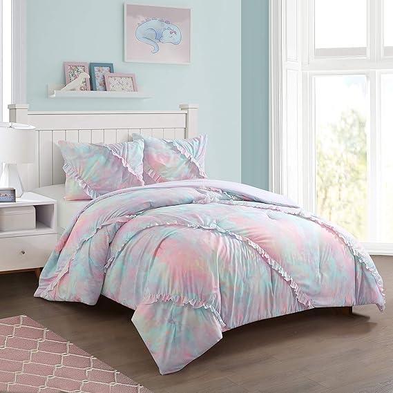 Toddler Emelie Tie Dye 4 Piece Ruffle Bed in a Bag Set,52"x48", Twin