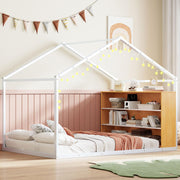 Montessori Floor Bed with Storage Shelf and LED Lights