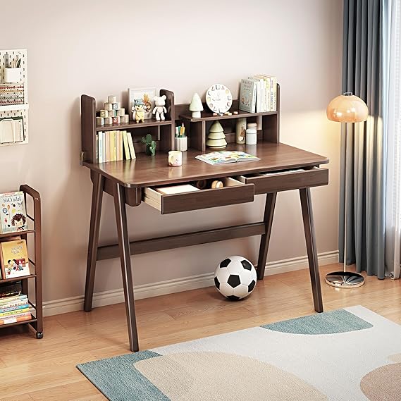 Kids Desk＆Table Rubber Wood Children’s Study Desk with Bookshelf
