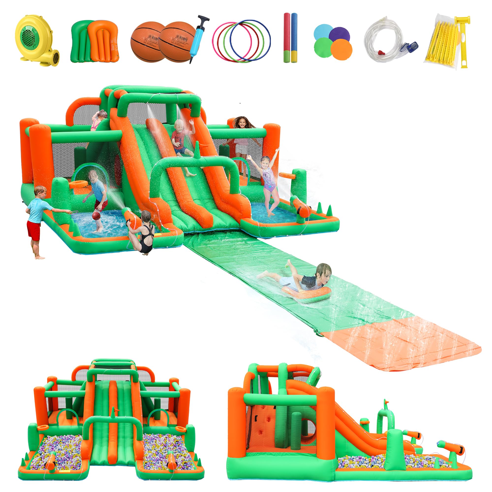 Waterslide Bounce House, Blow up Water Slide Bouncer with Slip and Slide, Water Bounce