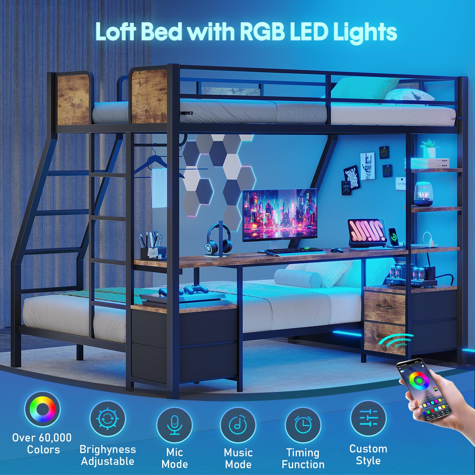 Twin Over Twin Bunk Bed with Desk and Storage
