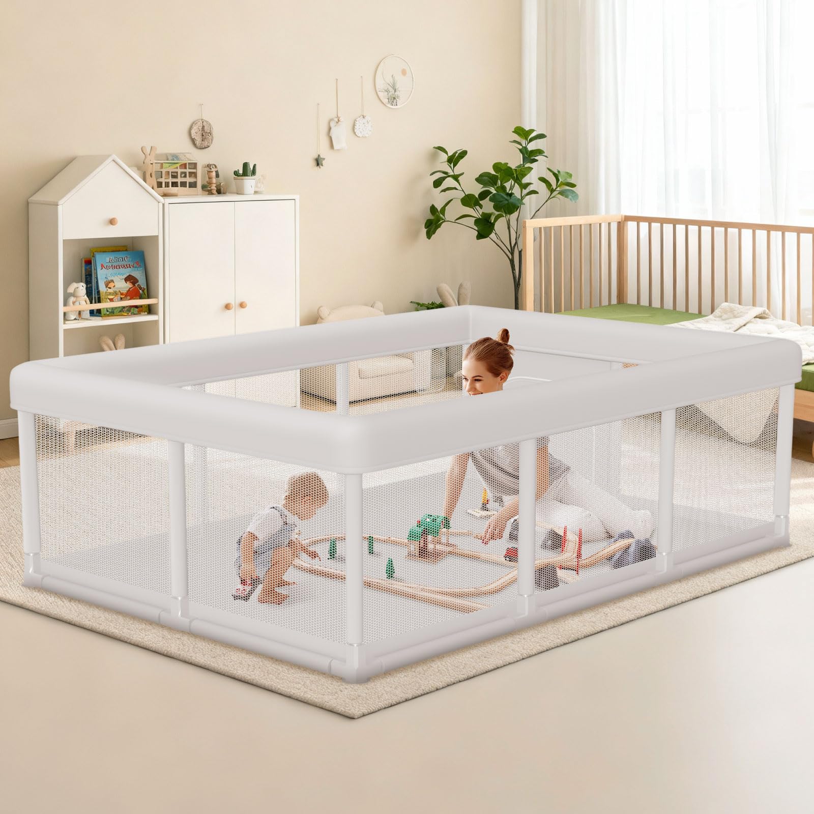 Baby Playpen Safety Gate Mesh Play Yard