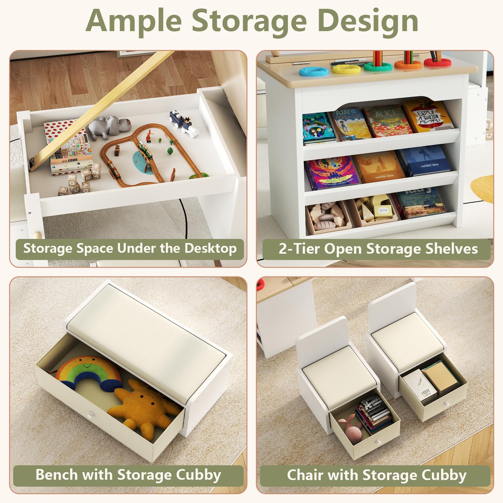 3-in-1 Kids Art Table and Chair Set with Storage