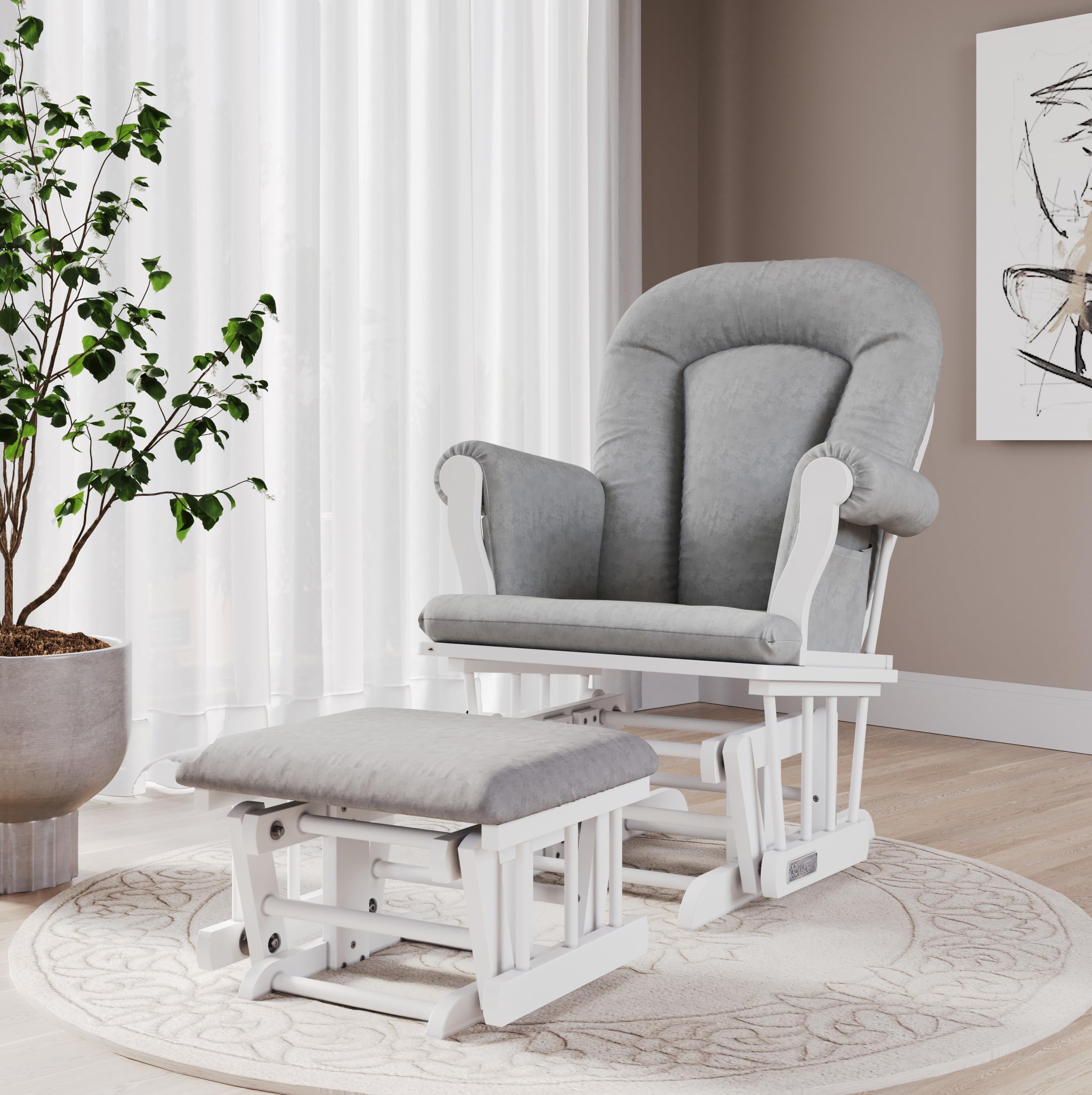 4-Piece Nursery Furniture Set with Convertible Crib, Dresser, Glider and Toy Box