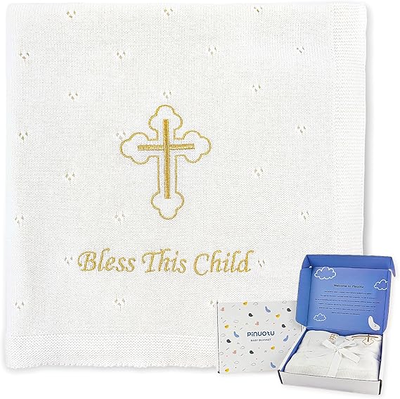 Baby Baptism Blanket – White Cotton Knit Christening Shawl