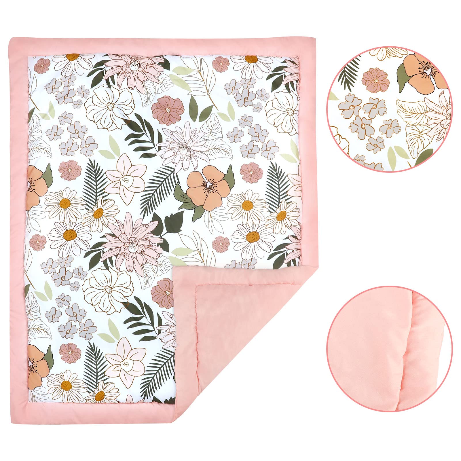 4-Piece Crib Bedding Set for Girls, Pink Baby Girl Bedding Set with Crib Skirt