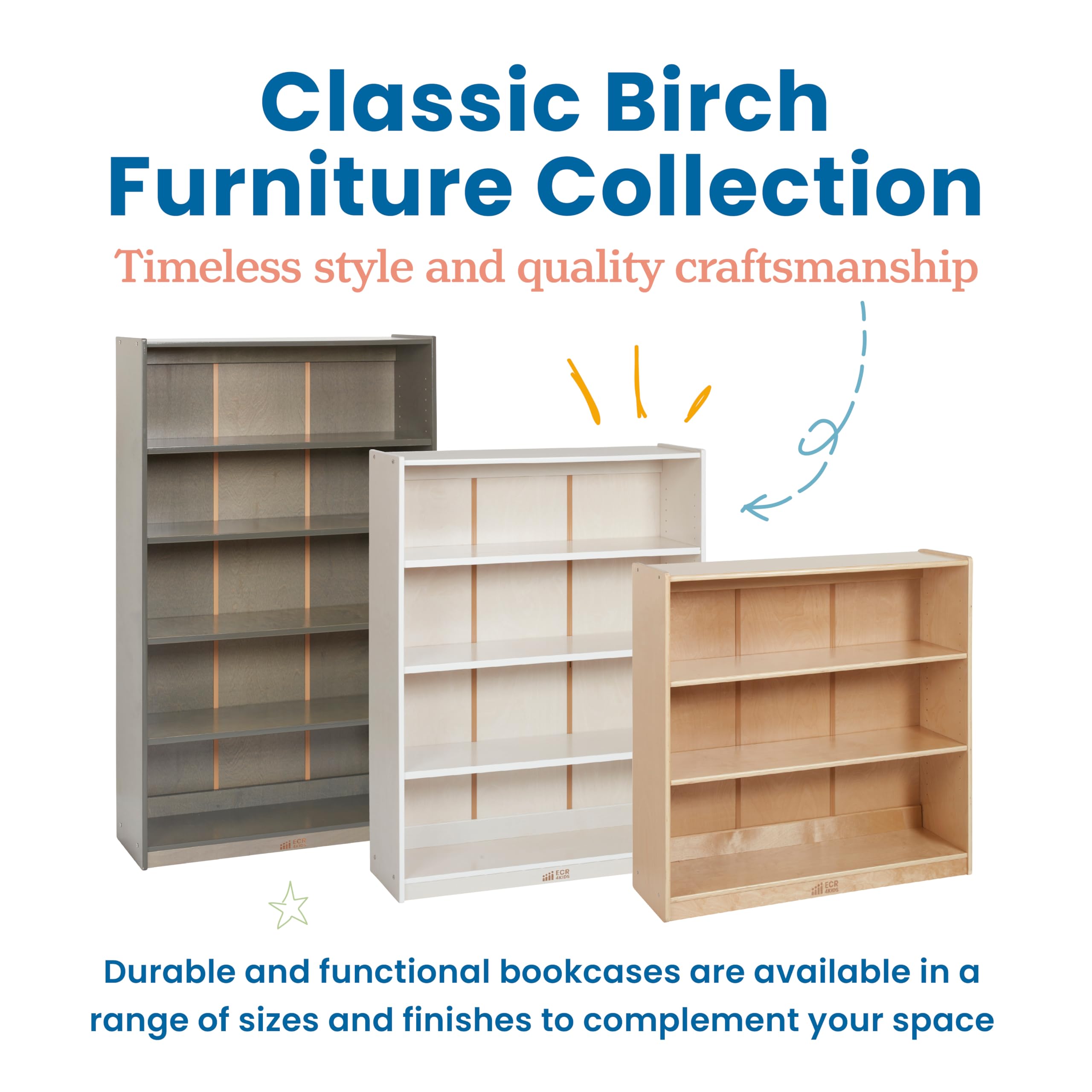 5-Shelf Wooden Bookcase for Kids