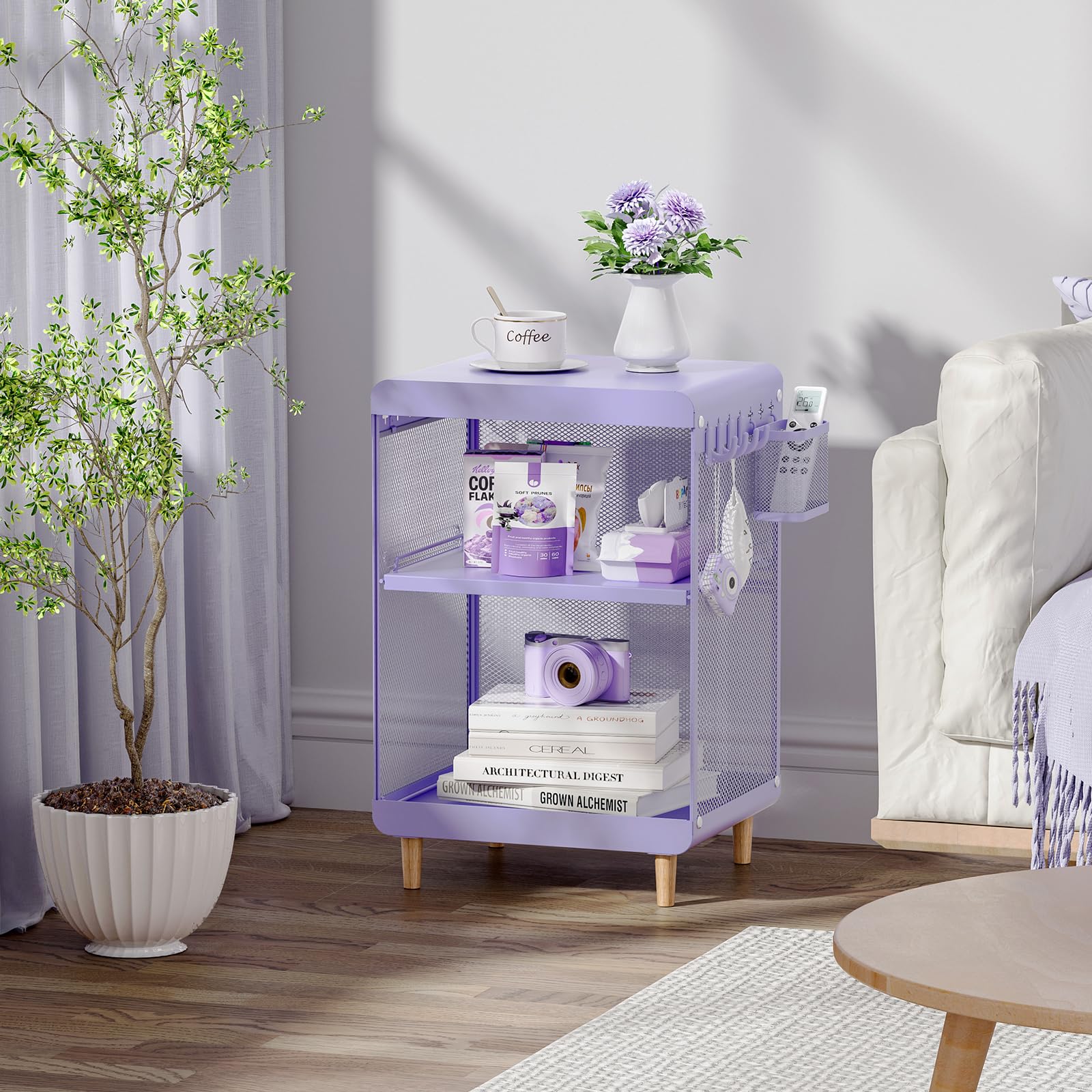 Purple Kids Nightstand with Storage Shelves