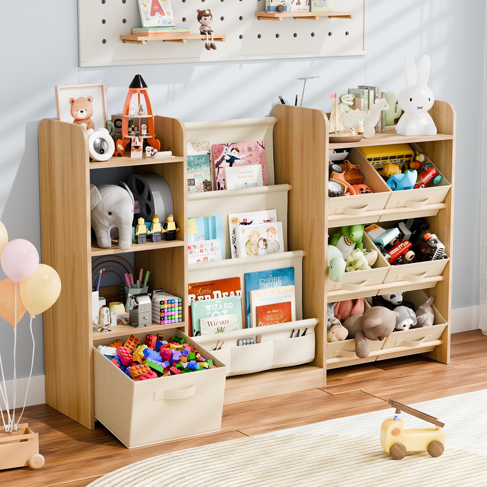 Kids Toy Storage Organizer with Bookshelf and 7 Bins