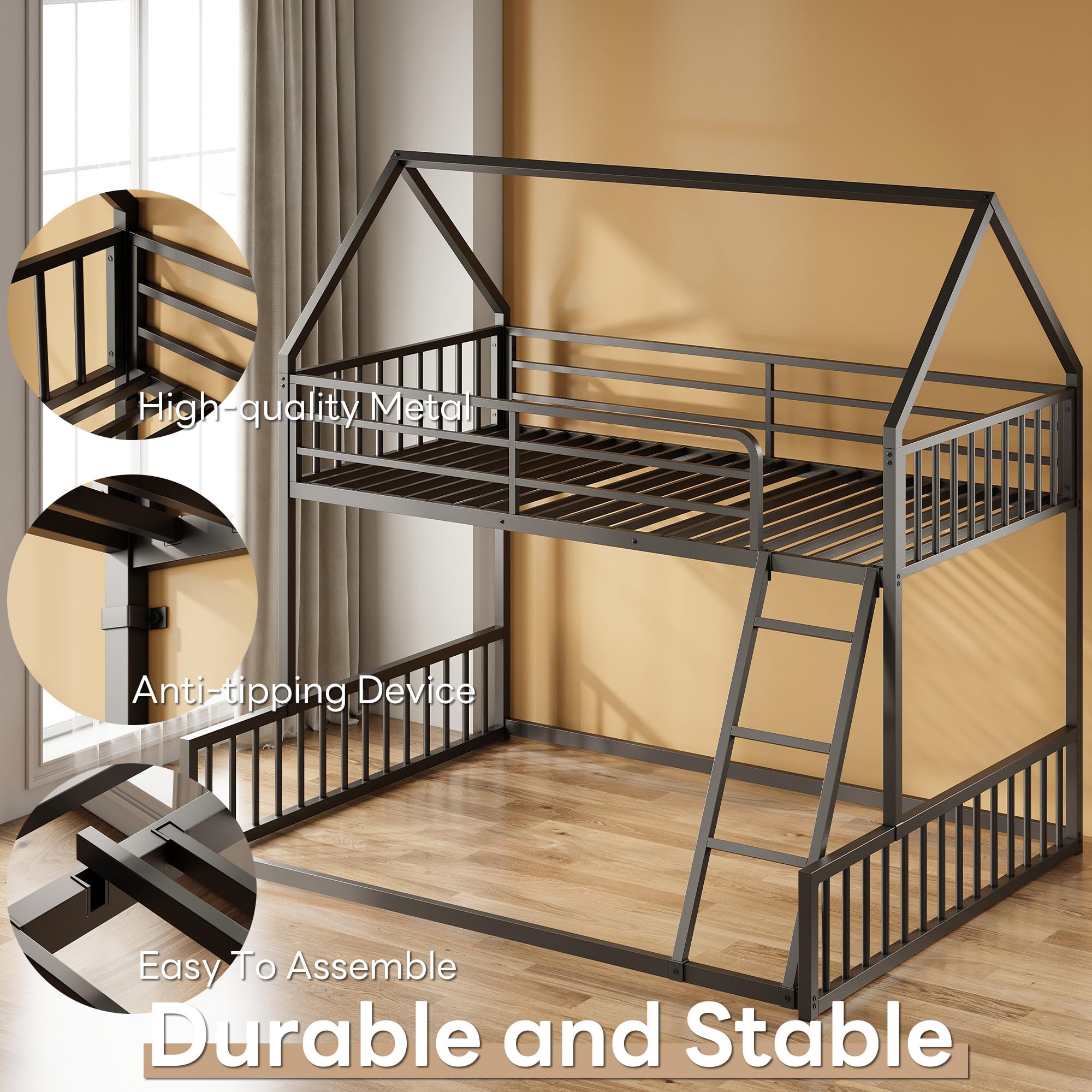 Twin Over Full House Bunk Bed with Ladder
