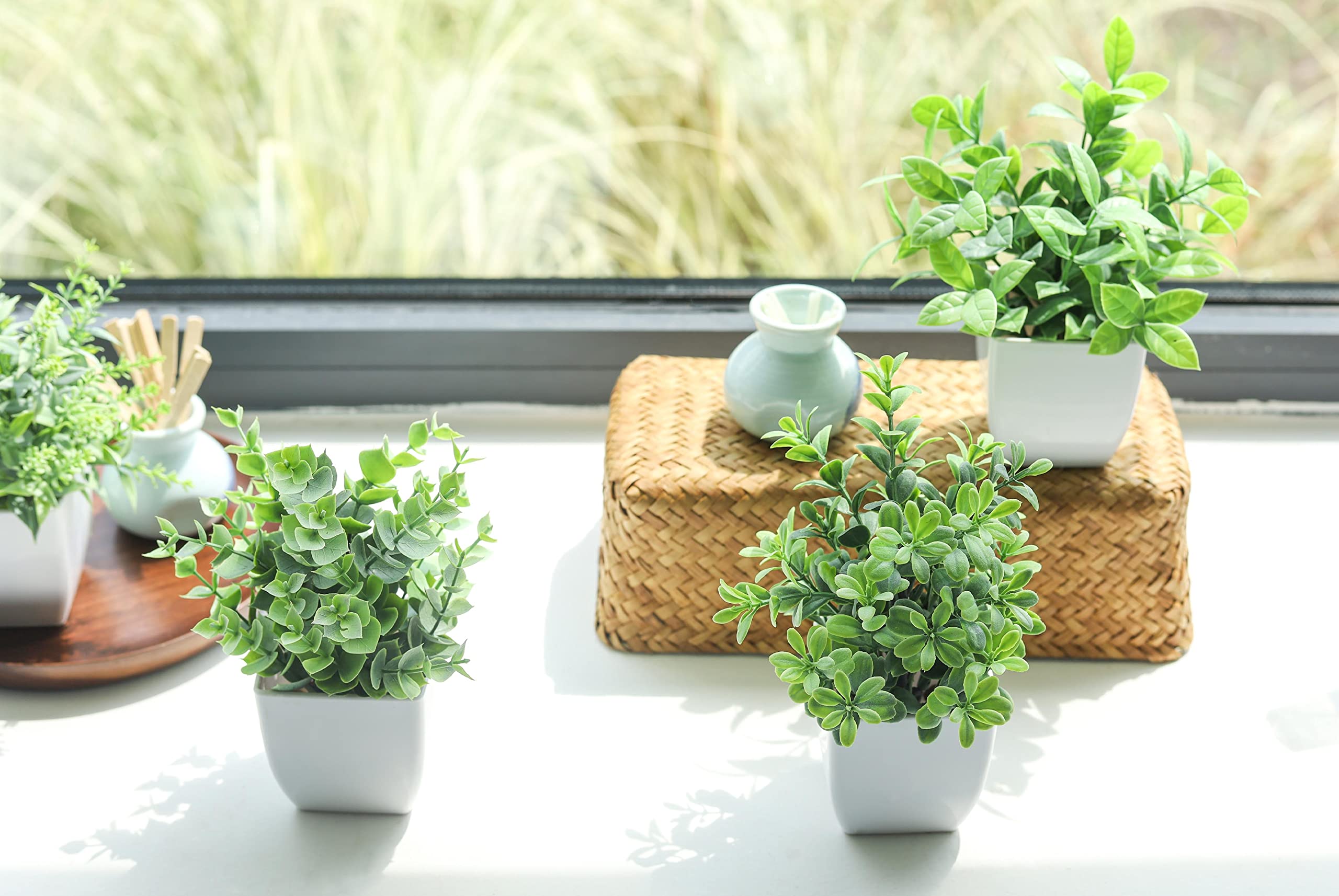 4 Pack Fake Plants Mini Artificial Greenery Potted Plants for Home