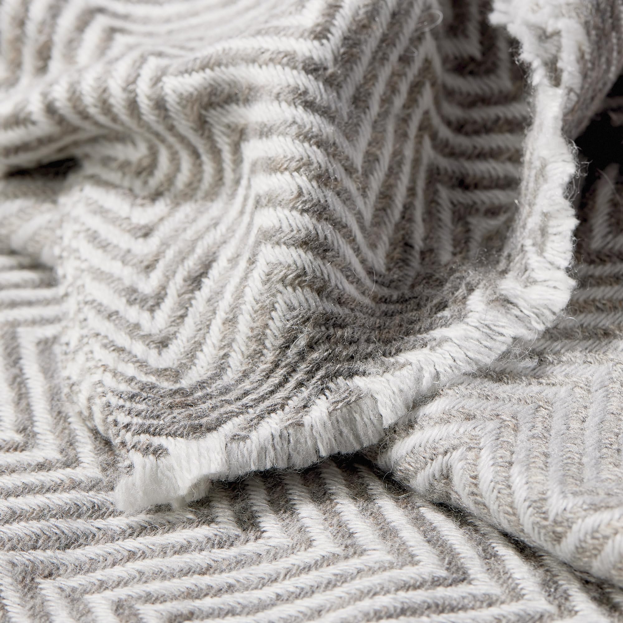 Cashmere Throw Blanket Oversized 118x55 Inch Grey with Fringe