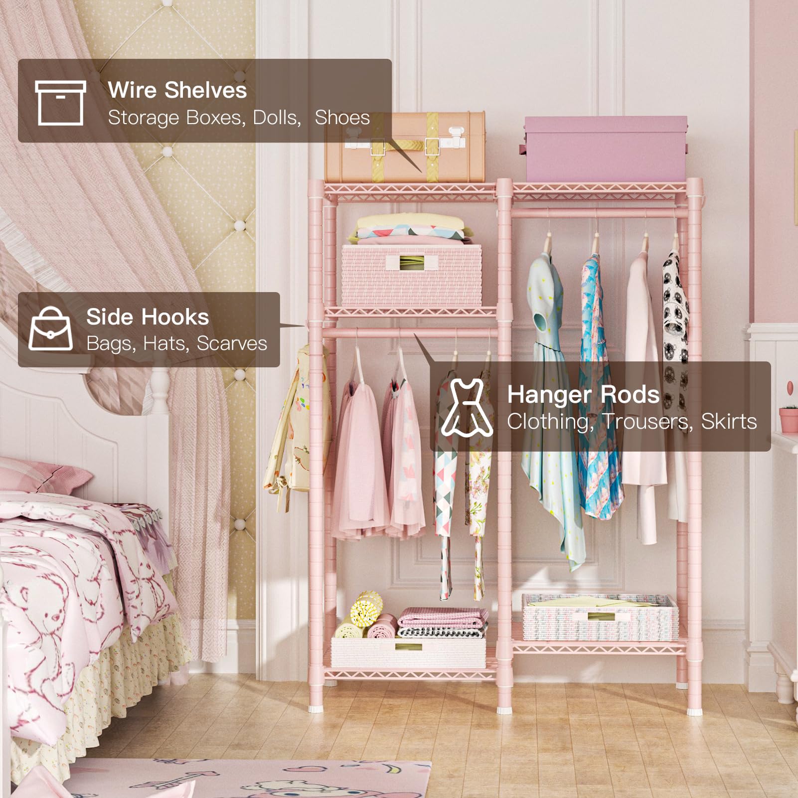4-Tier Kids Clothes Rack with Hanging Rods