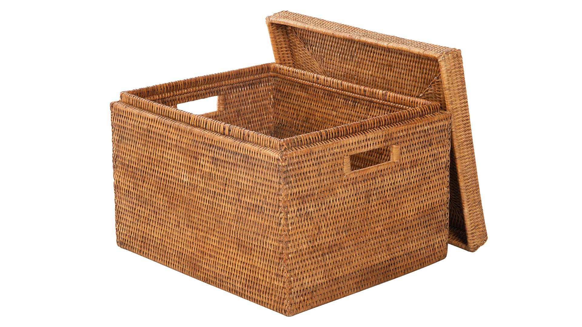 La Jolla Rattan Box Basket - Wicker Storage Basket with Lid, Decorative