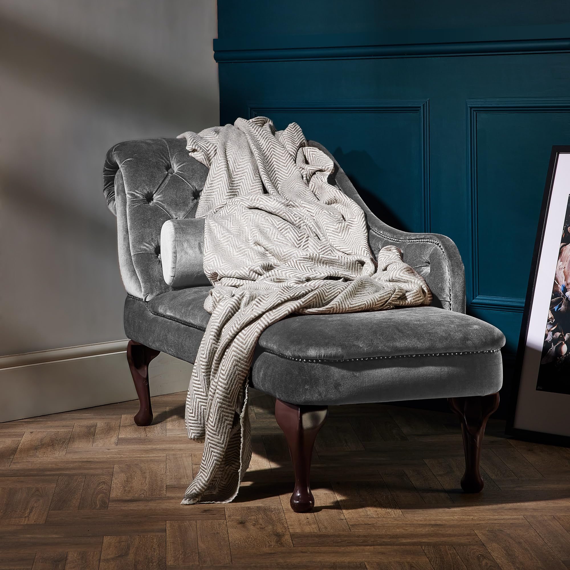 Cashmere Throw Blanket Oversized 118x55 Inch Grey with Fringe
