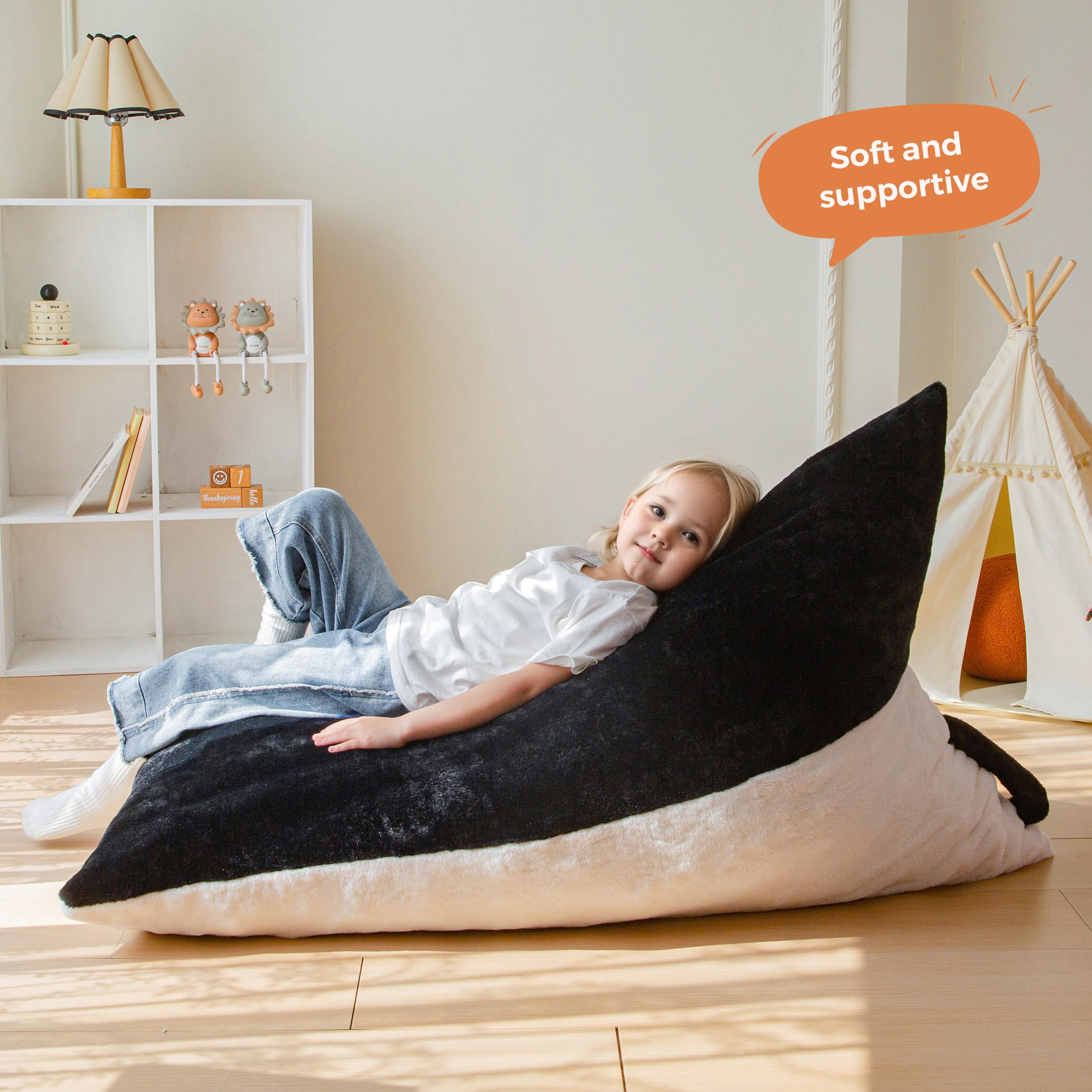 Kids Bean Bag Chair with Handle - Two-Tone Floor Lounger