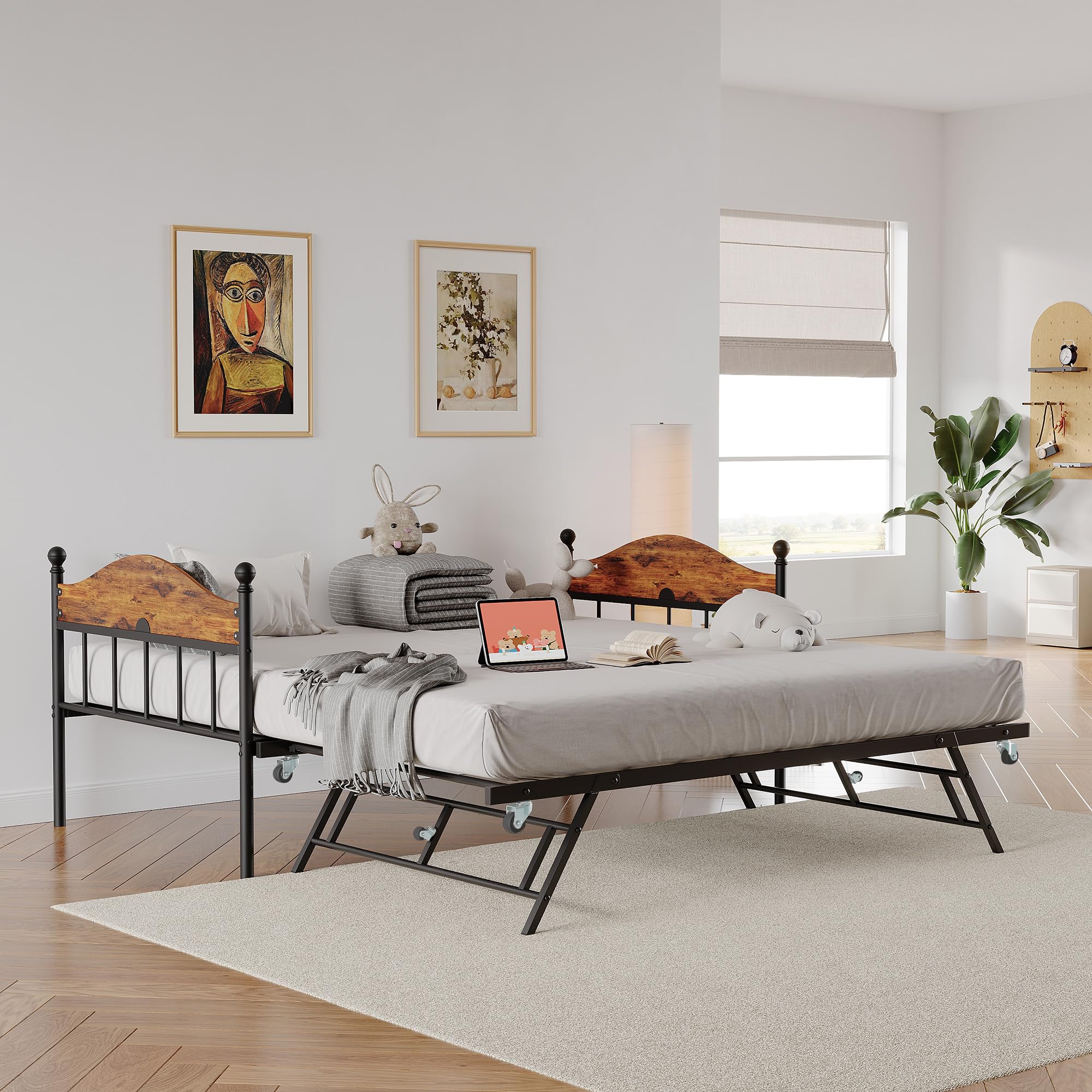 Daybed with Trundle, Metal Twin Bed Frame