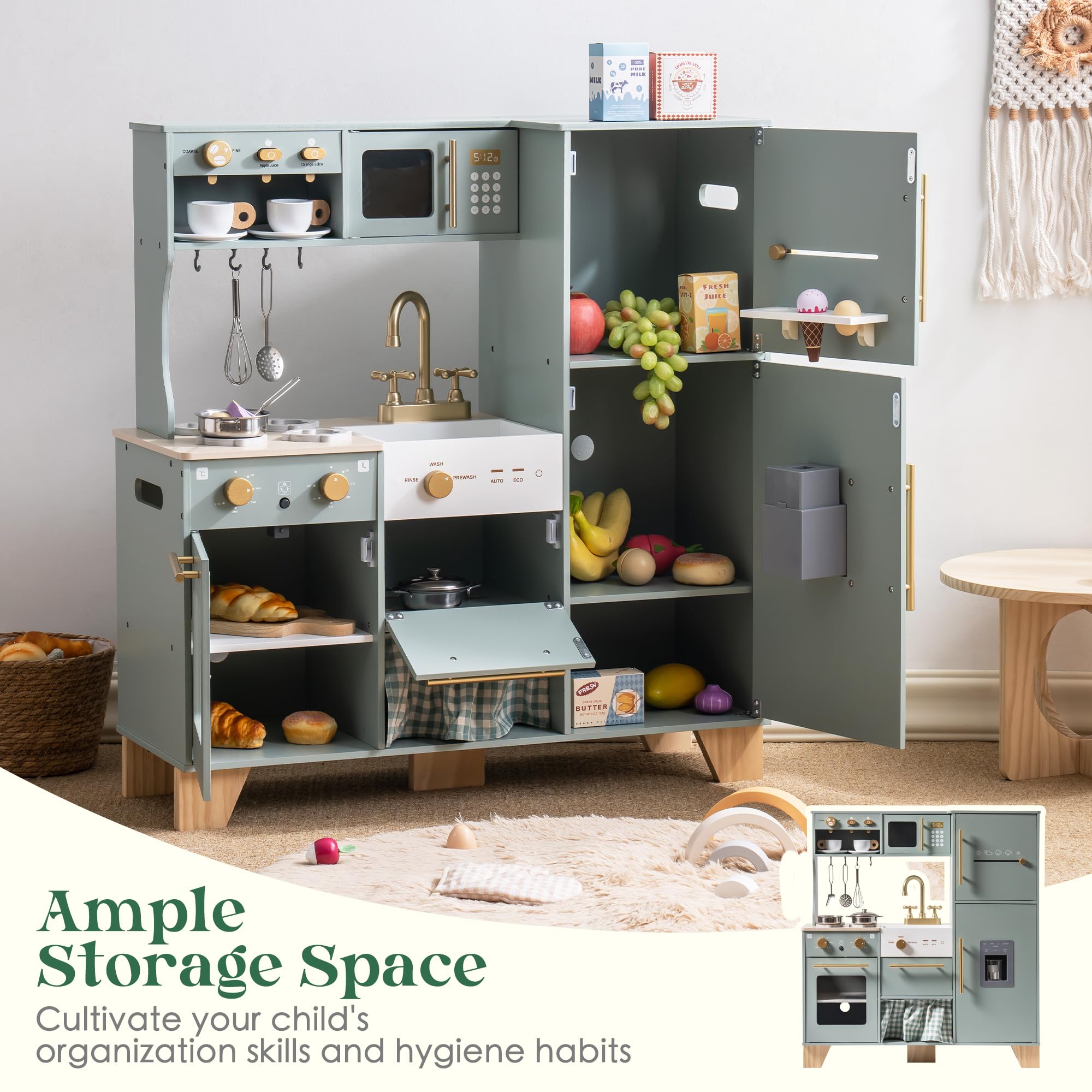 Corner Wooden Play Kitchen Set for Toddlers