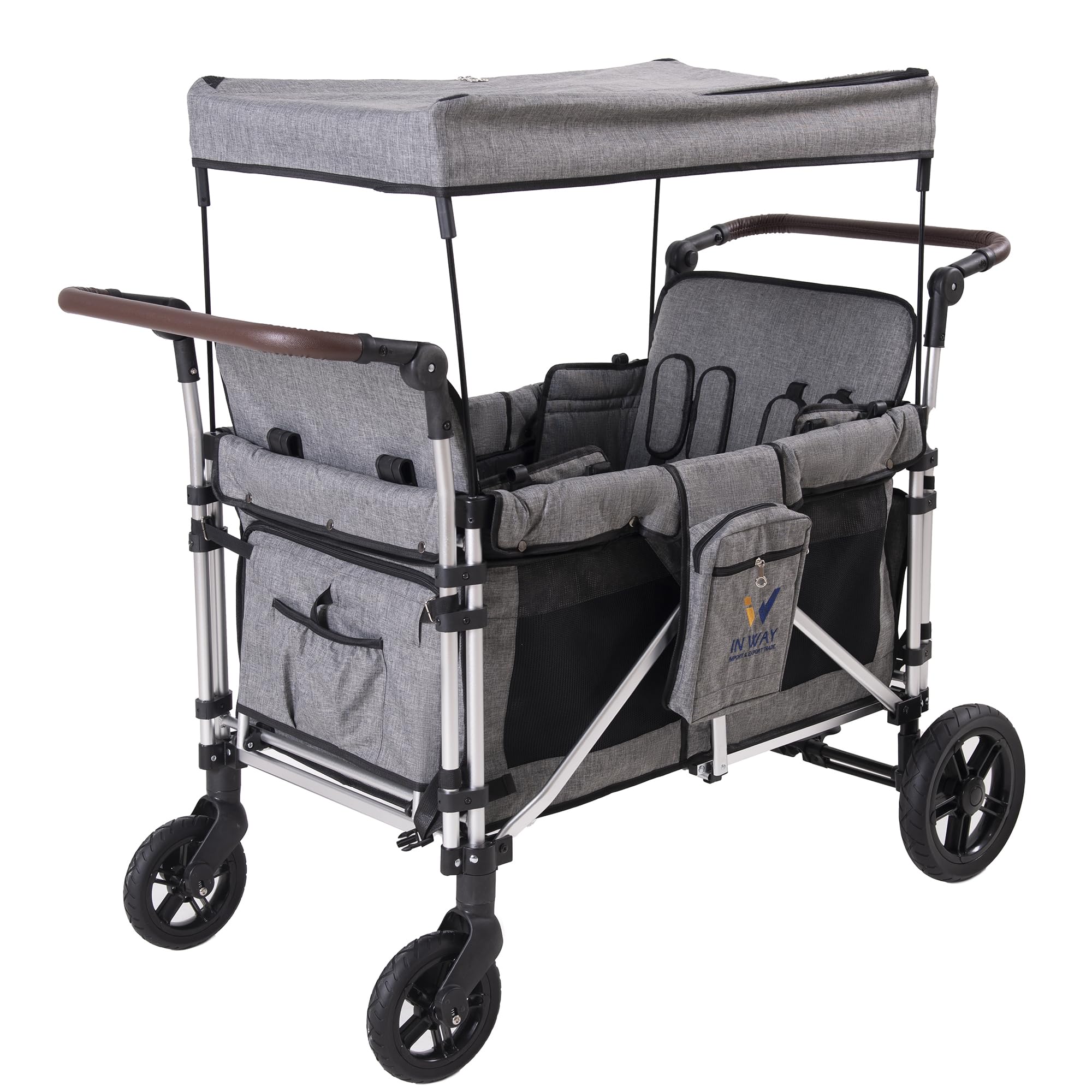 Stroller Wagon 4 Seat with 5-Point Harnesses, Detachable Seats, Removable Canopy