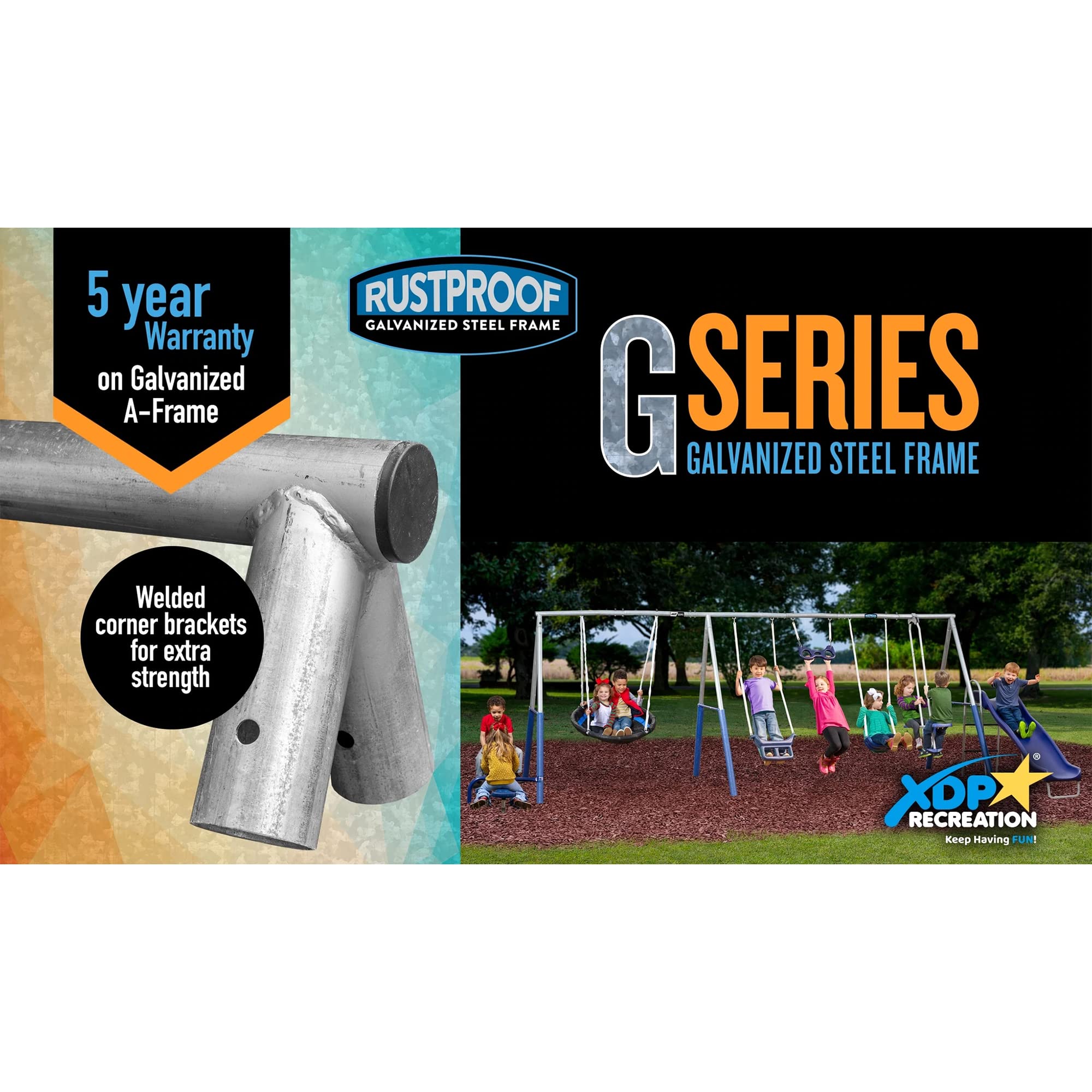 Metal A-Frame Kids Swing Set with Slide and Seesaw