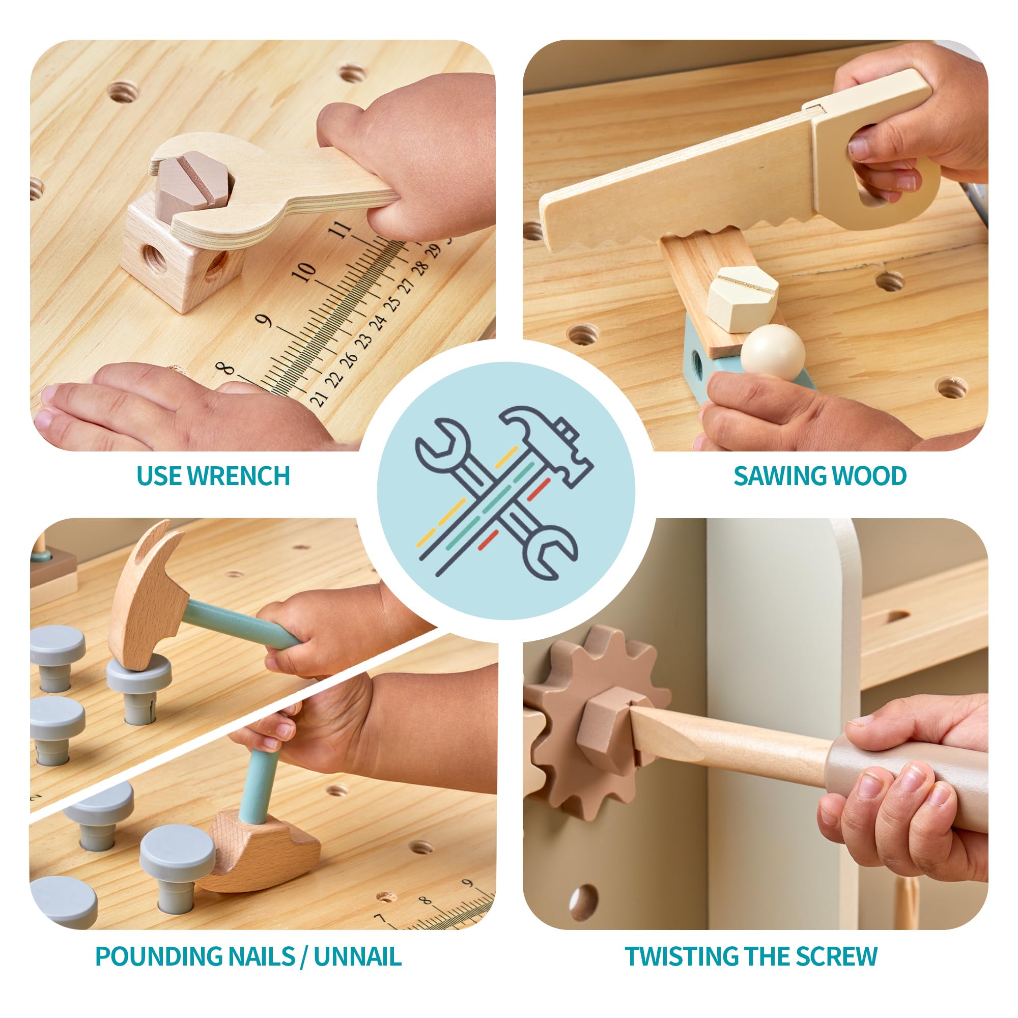 Wooden Kids Tool Bench with Construction Play Set