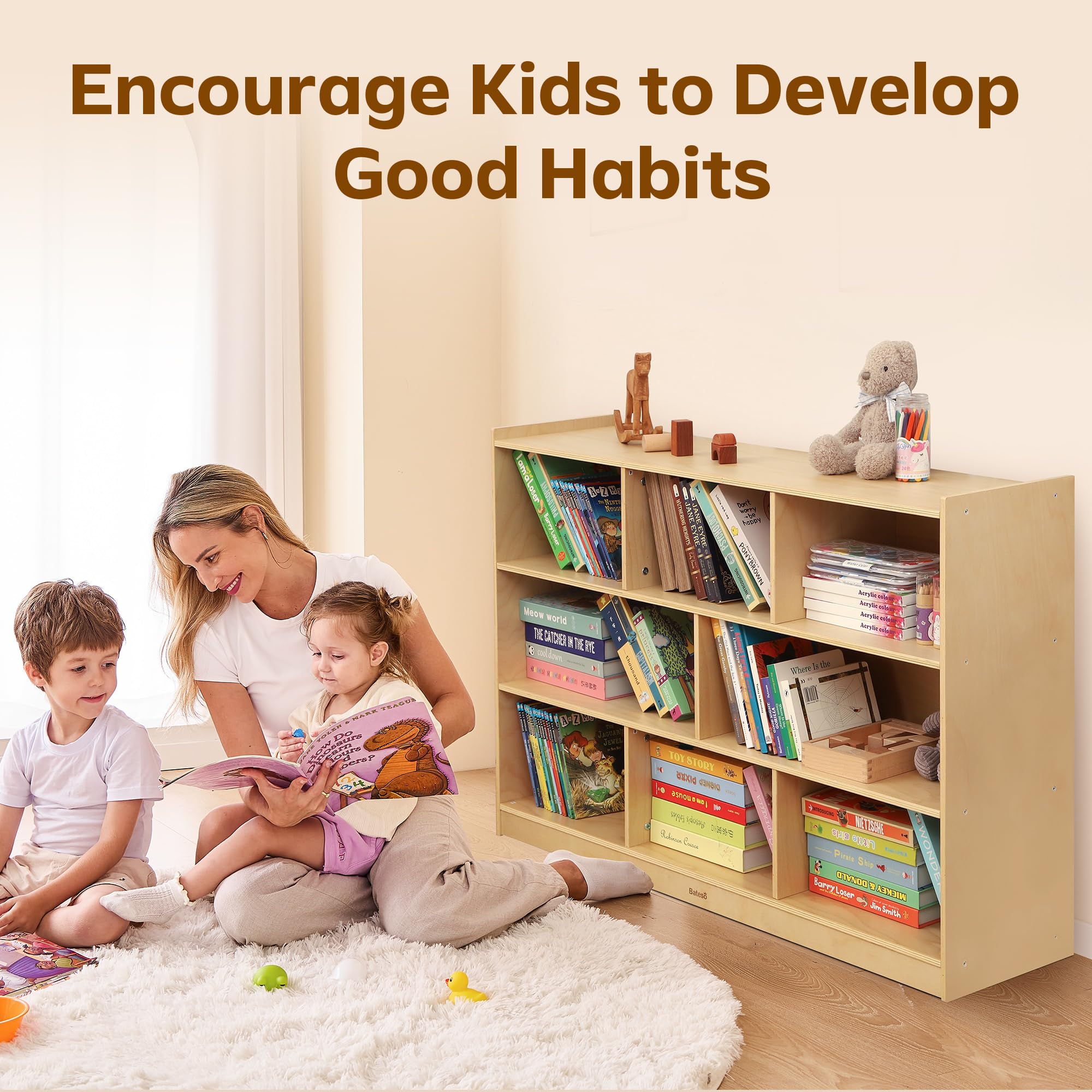 8-Section Wooden Kids Storage Bookshelf