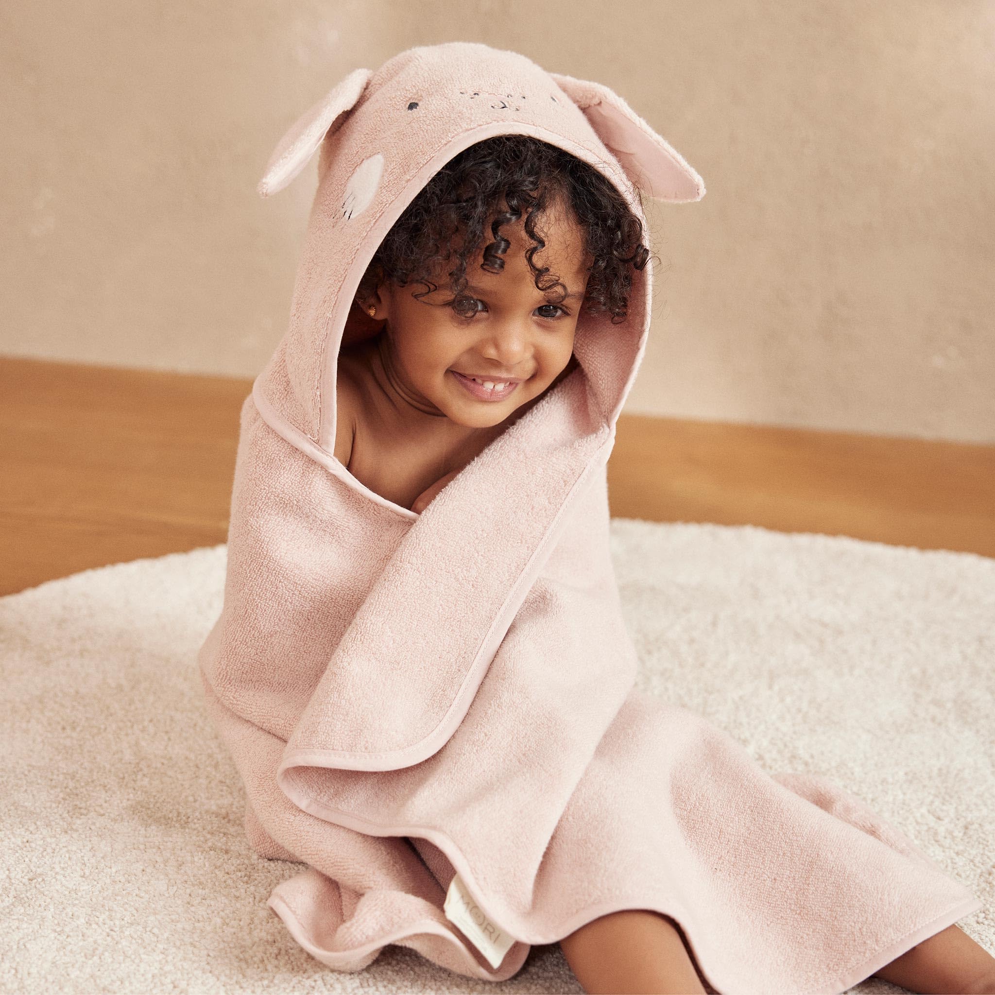 and Girls Hooded Bunny Bath Towel in Blush - Unisex Baby Toddler