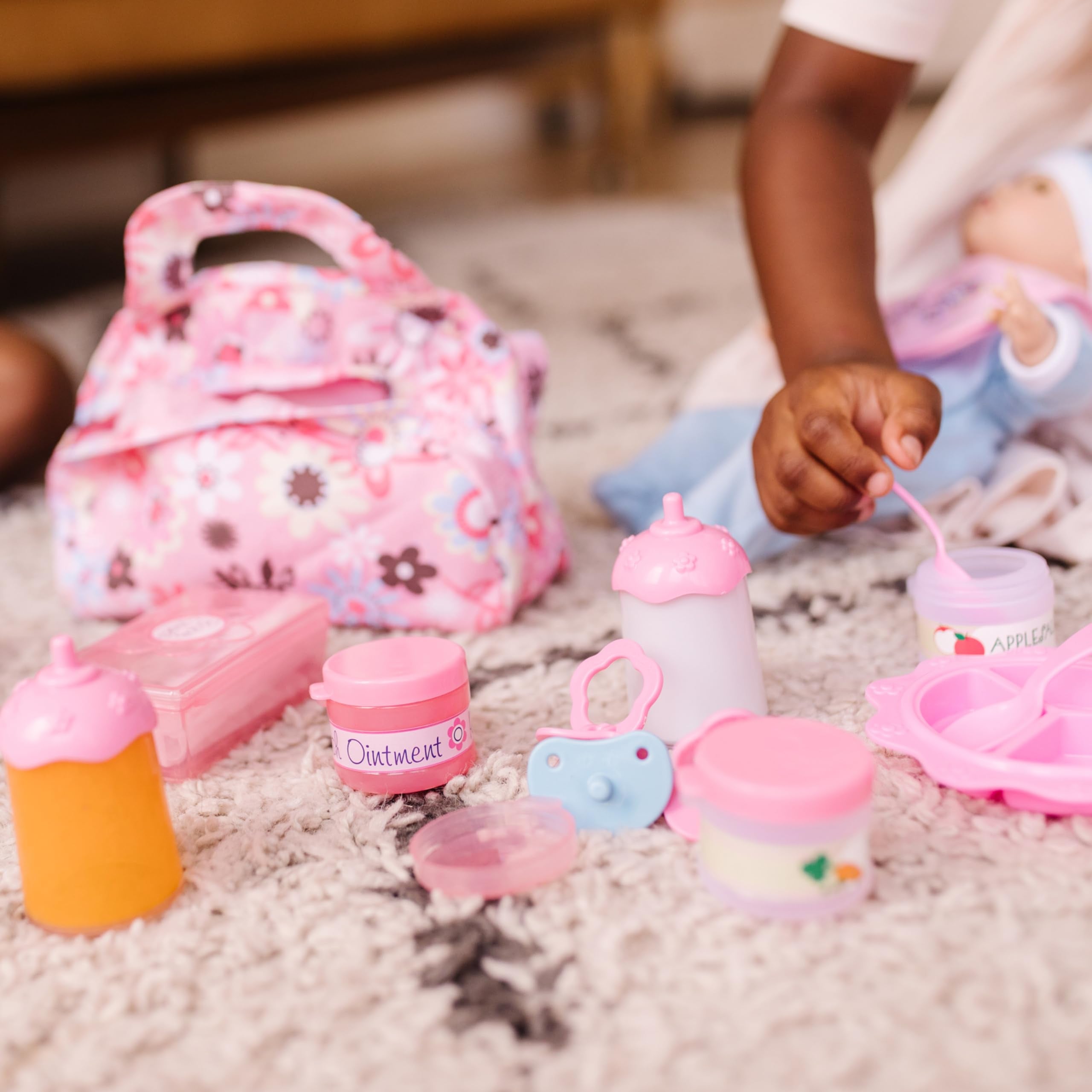 Doll Feeding and Changing Accessories - Bib, Bag, Diaper, Wipes, Utensils