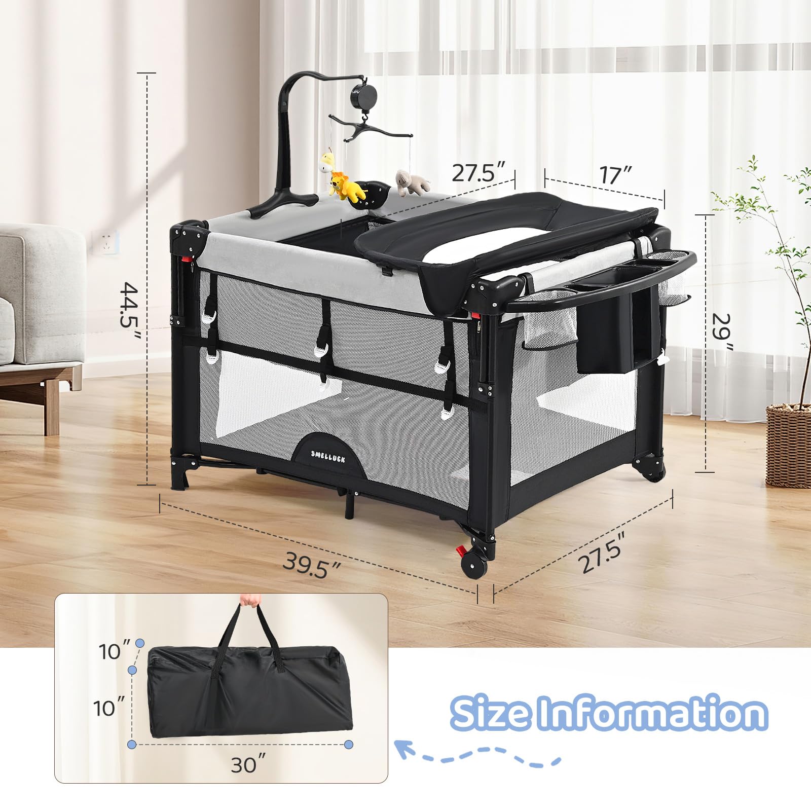 5-in-1 Pack and Play with Bassinet & Bedside Sleeper - Grey