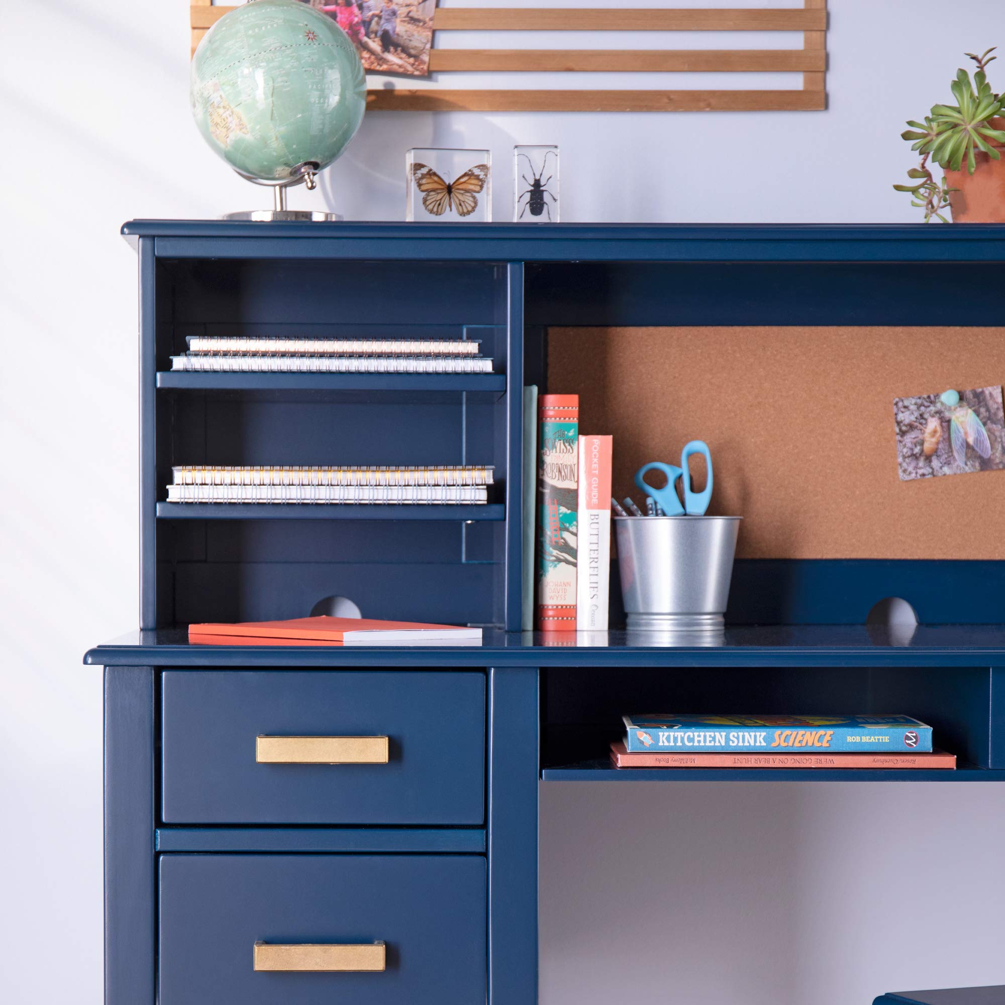 Taiga Kids Desk and Chair Set with Hutch - Navy: Wooden Computer Desk & Workstation