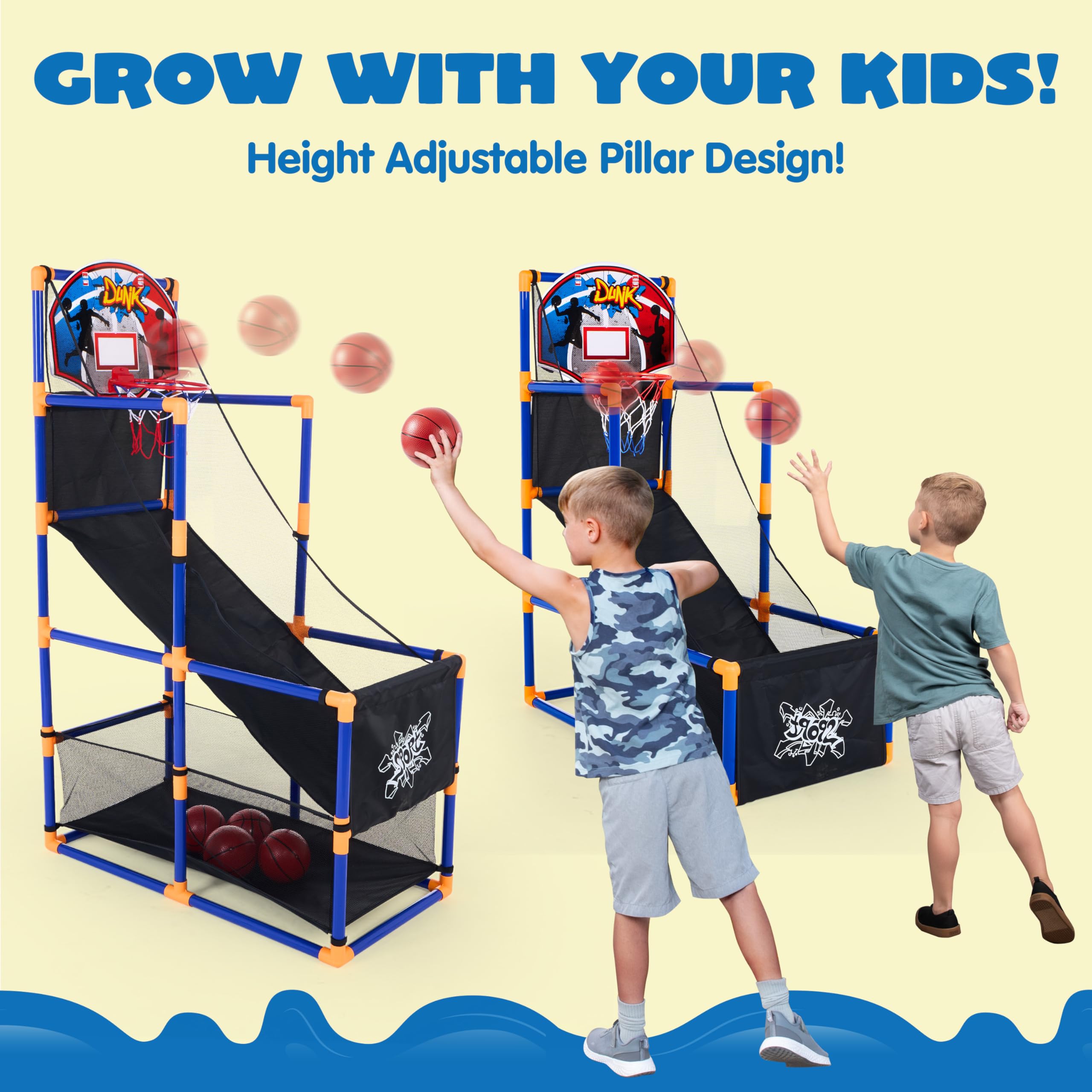 Kids Arcade Basketball Game Set with Adjustable Hoop