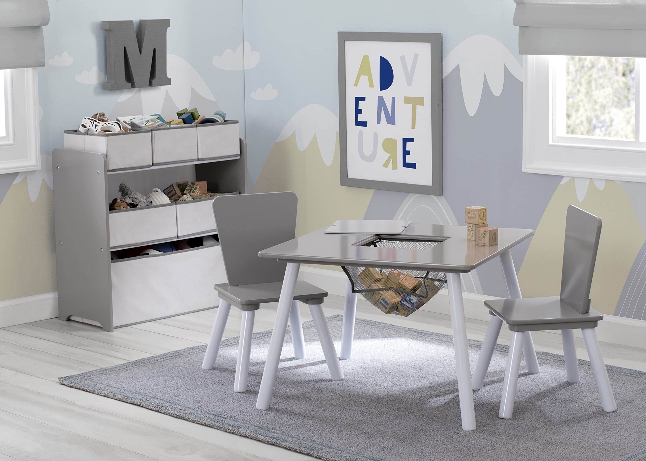 4-Piece Toddler Playroom Set, Grey/White & Canton Toddler Bed
