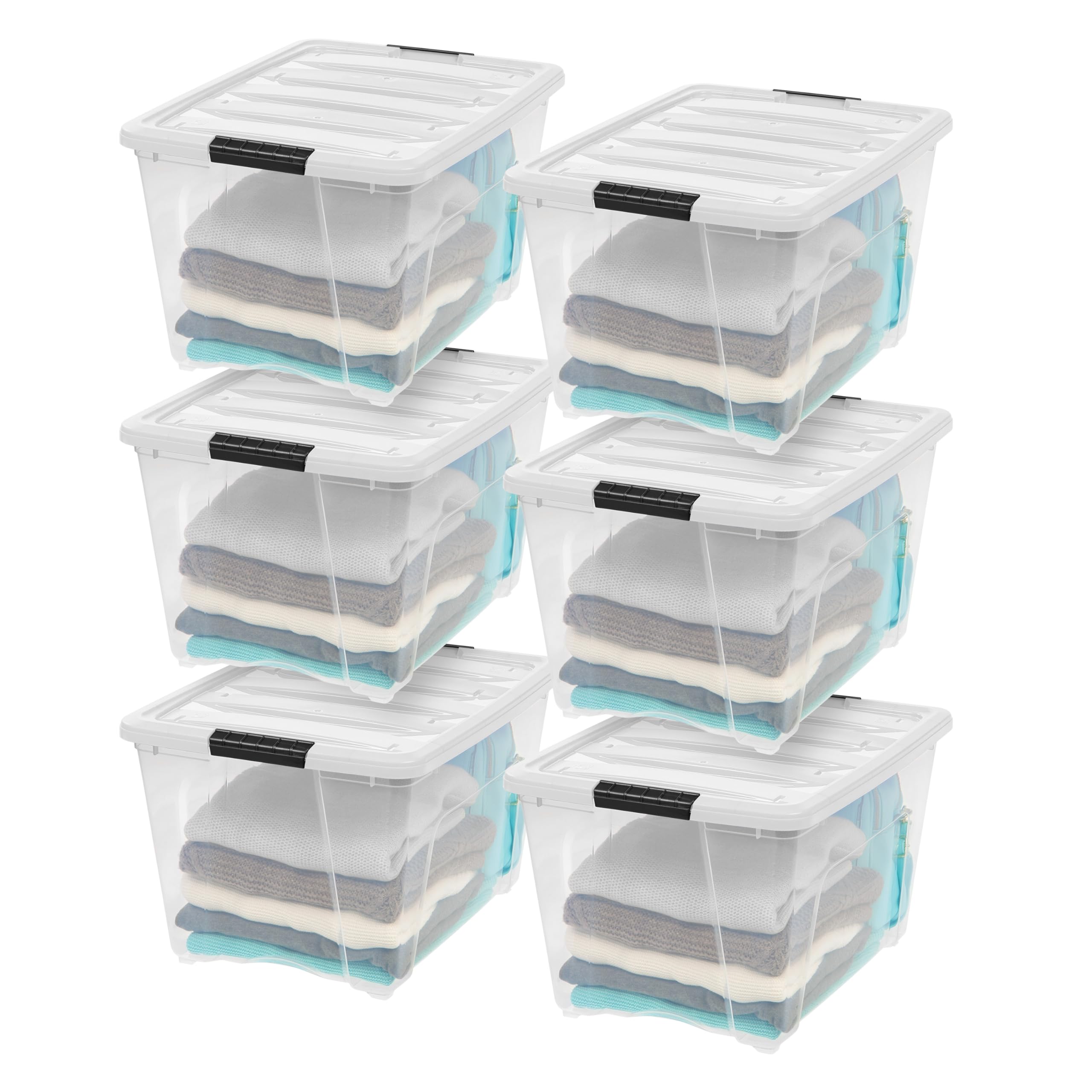 51 L Stackable Plastic Storage Bins with Lids, 6 Pack - BPA-Free