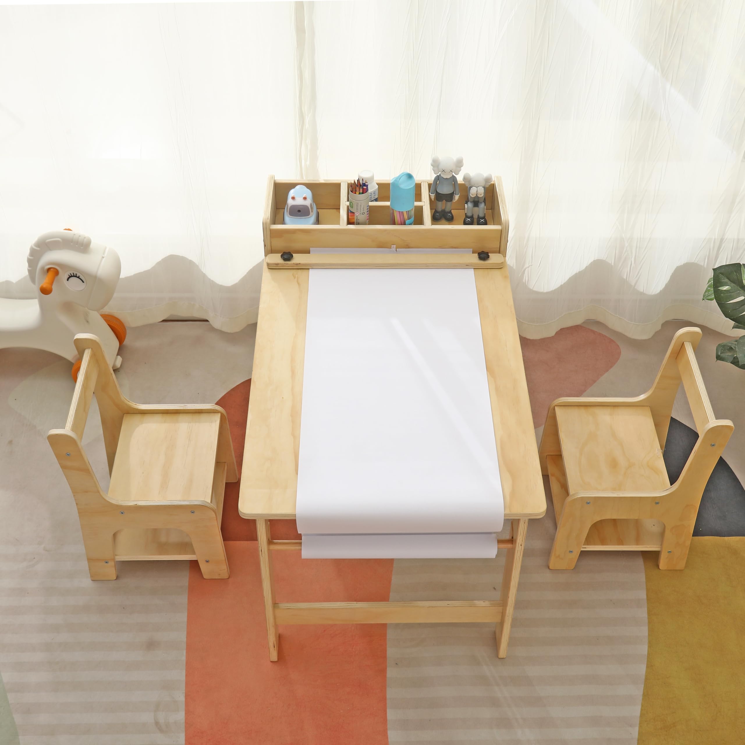 Kids Art Table and Chair Set with Storage Shelves