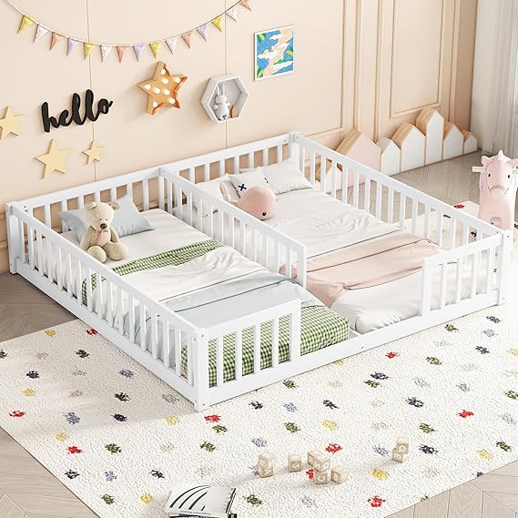Double Floor Bed for Twins,Two Shared Beds,Twin Size Floor Bed for 2 Kids