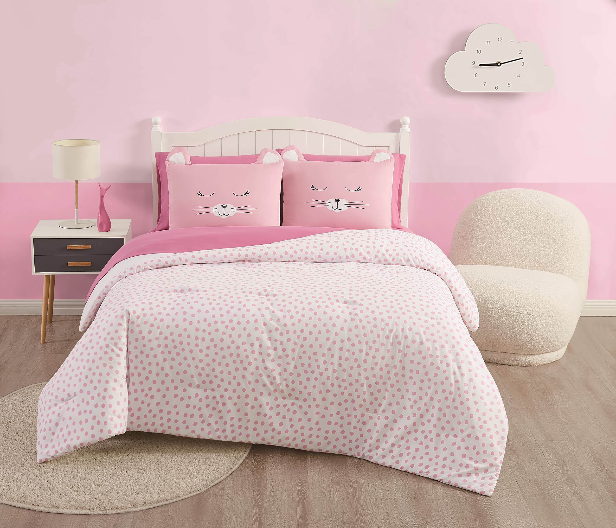 Cat Nap Pink and White Polyester 7-Piece Queen Bed in a Bag