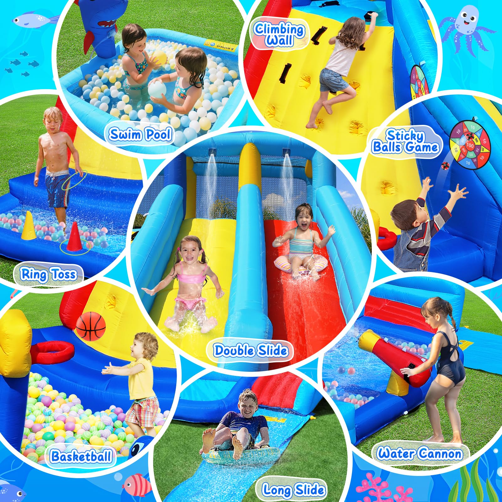 Inflatable Bounce House with Water Slide for Kids